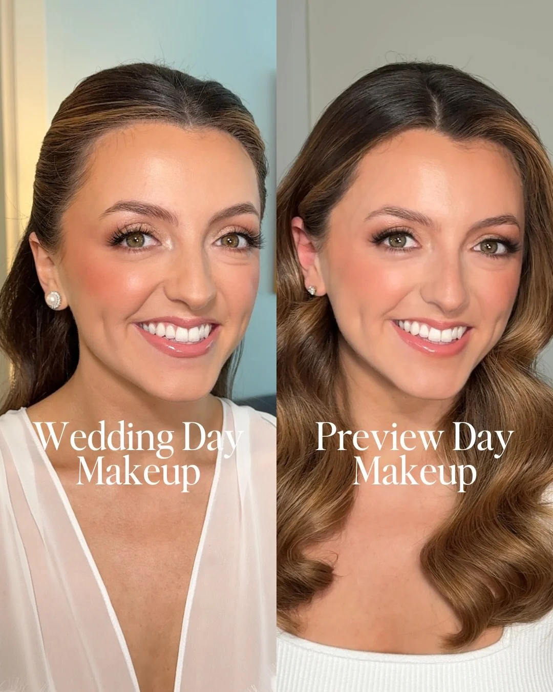 you always love when i do these posts, so we&rsquo;re back with another wedding day makeup vs. preview makeup look on my gorgeous bridal client, @christie.mcclelland🦋

honestly, not too much changed - but there were a few things:

- we filled in the