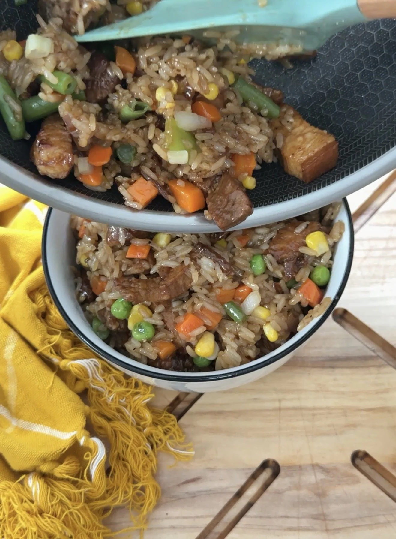 Vietnamese Sticky Rice Fried Rice with Caramelized Pork Belly