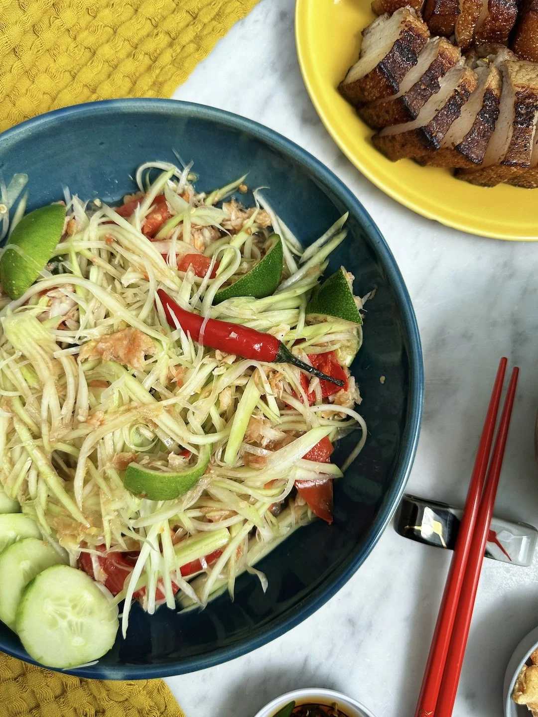 Lao Green Papaya Salad- Mom's Tam Mak Hoong Recipe — WHISKEY & BOOCH
