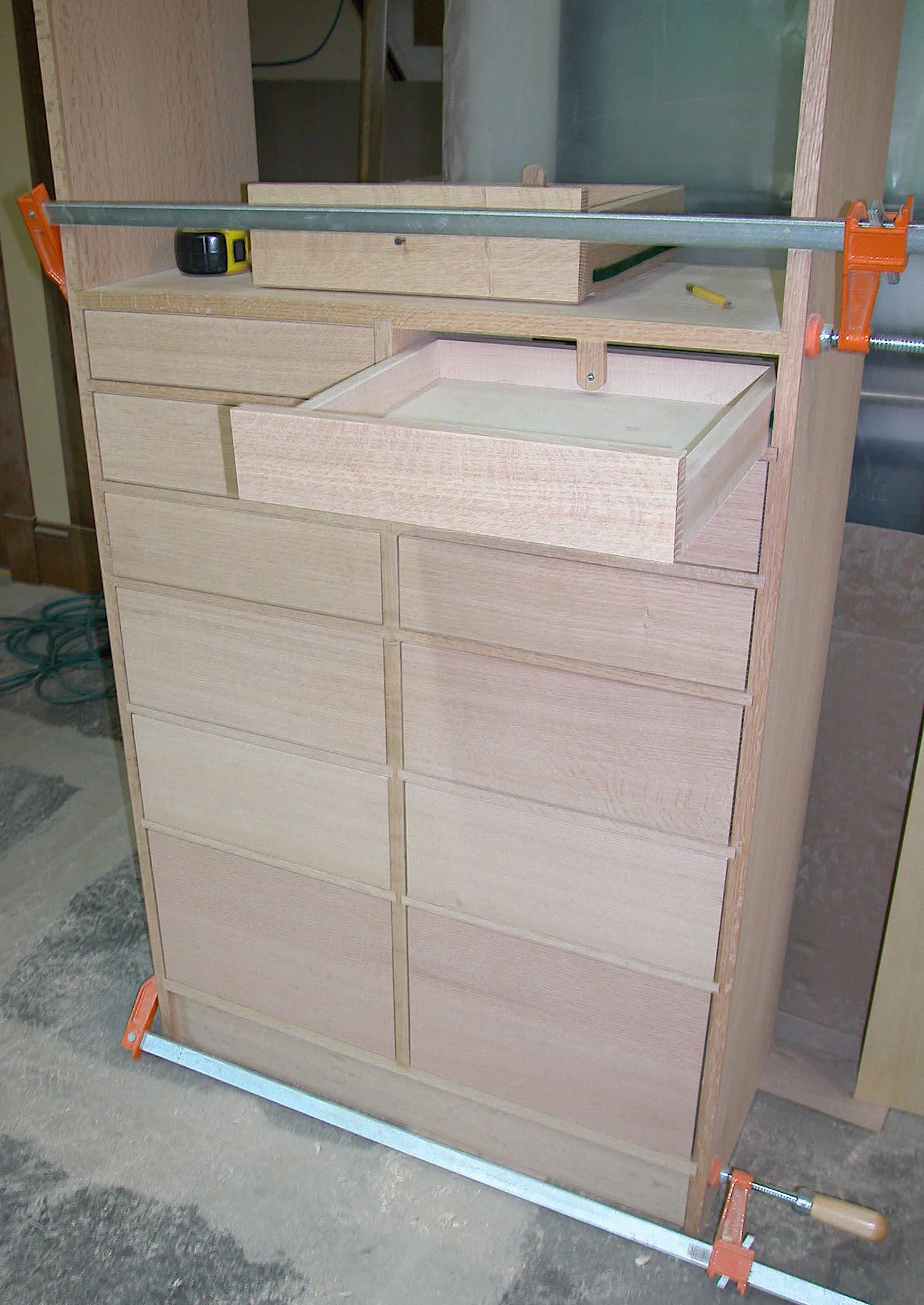 Custom closet storage woodworking drawers quarter sawn oak