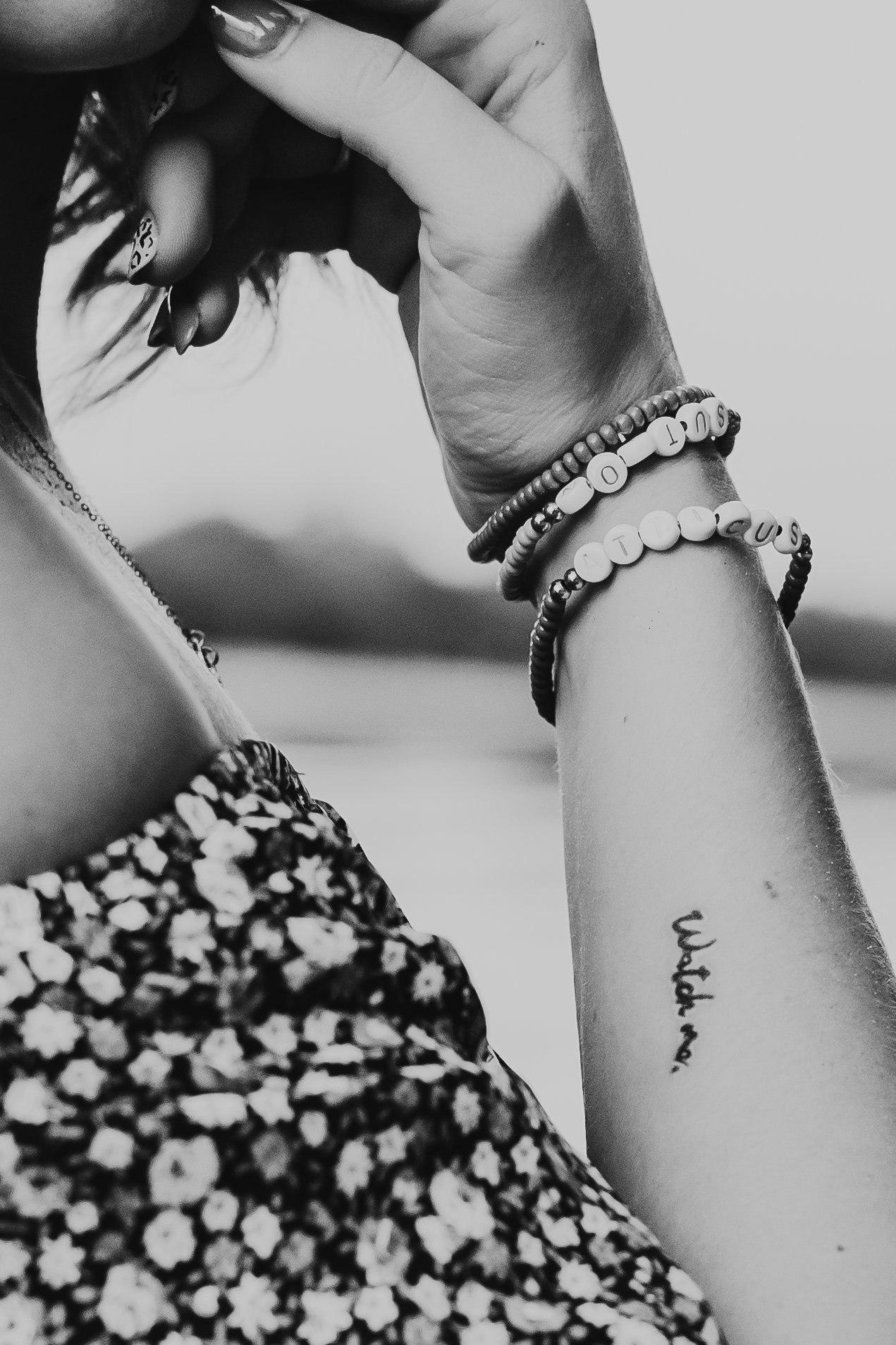  The black and white portrait of a woman's tattoo says "watch me" by Teala Ward Photography. beautiful tattoos #TealaWardPhotography #TealaWardFamilies #IllinoisRiverPhotography #IllinoisFamilyPhotography #familylifestylepics 