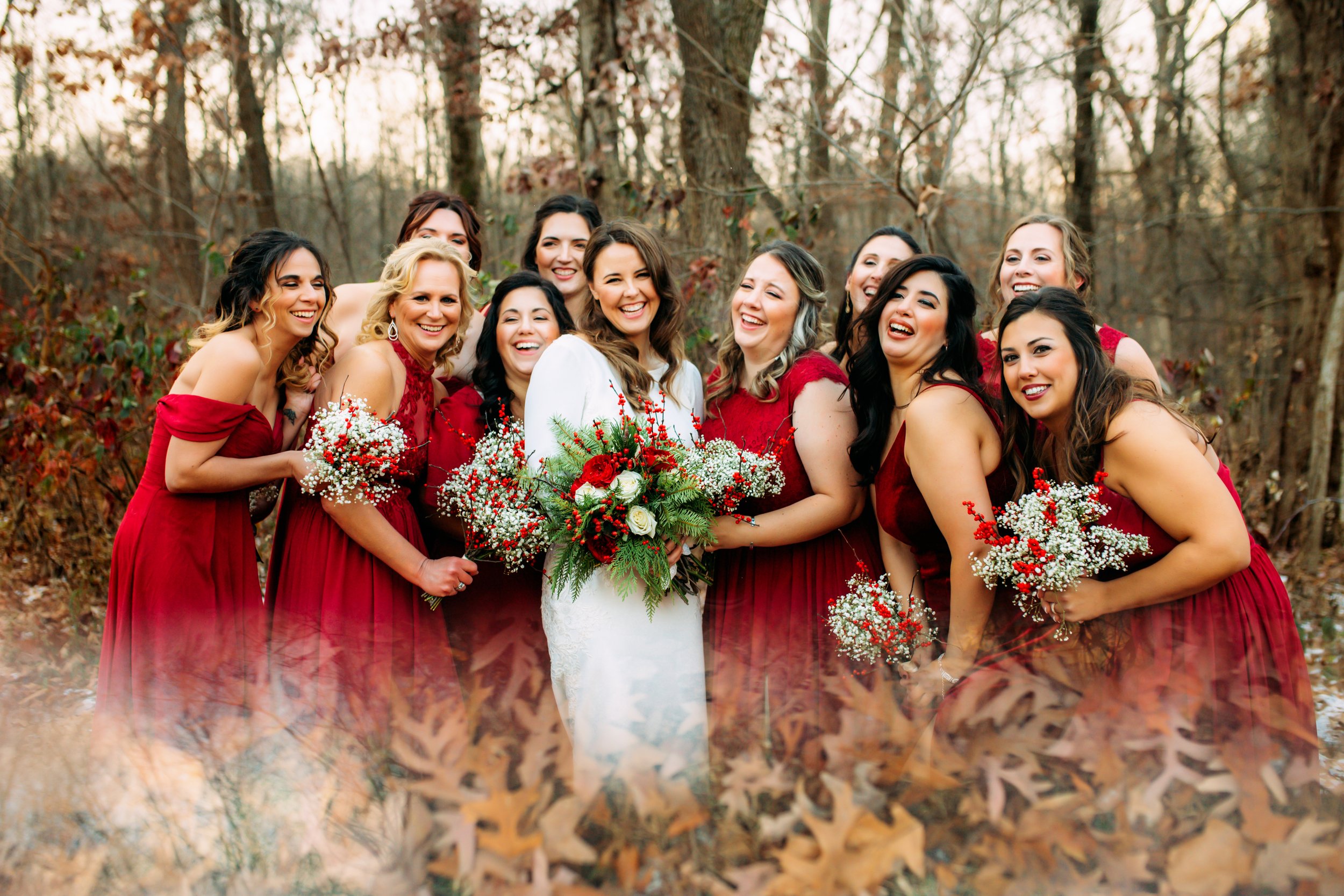  Illinois wedding photographer Teala Ward Photography captures a bride with her bridesmaids in the wintertime. bridesmaids portrait #TealaWardPhotography #TealaWardWeddings #LaSalleWedding #churchwedding #Illinoisweddingphotographer #LaSalle,IL 