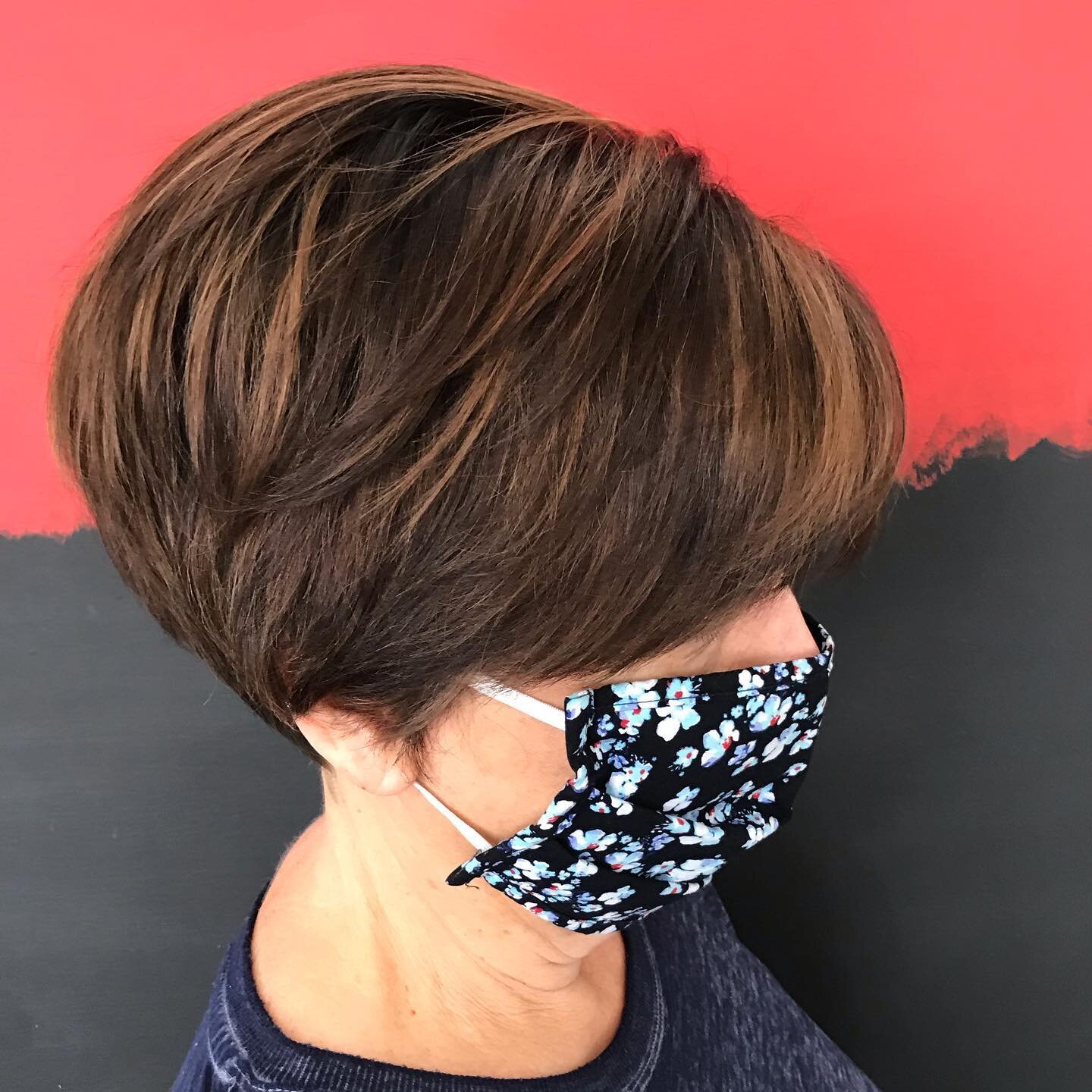 Added dimension and shaped up the cut so it can grow out in a non-mullety way. #kcmostylist #growoutpixie #brunettehighlights