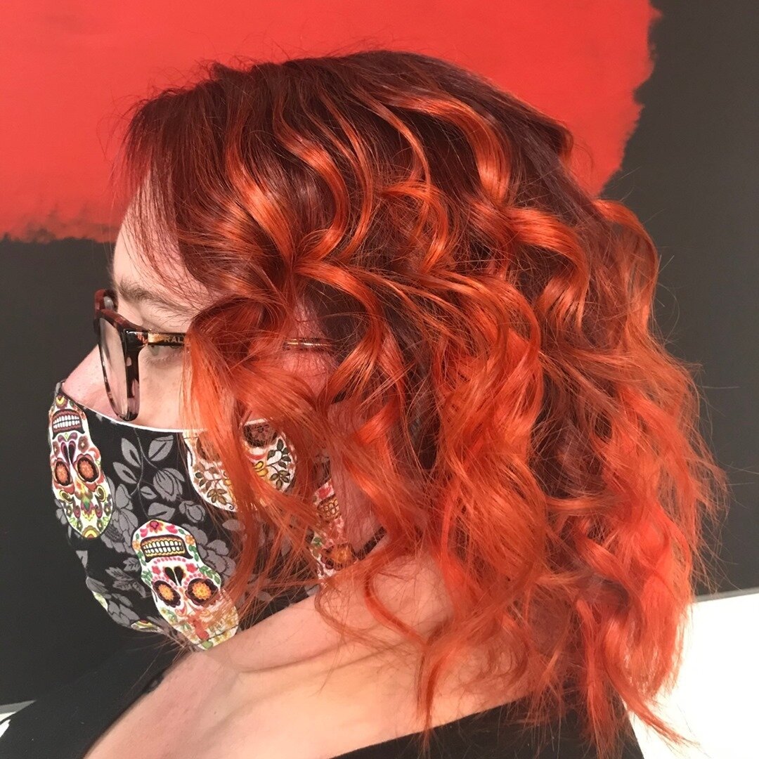 Had fun creating this fiery color!  Experimented with toning the ends before applying vivid orange to make the fading process prettier.⁠
⁠
 #firehair #redhair #joico #kansascityhair #crafthaircolor #kchairstylist