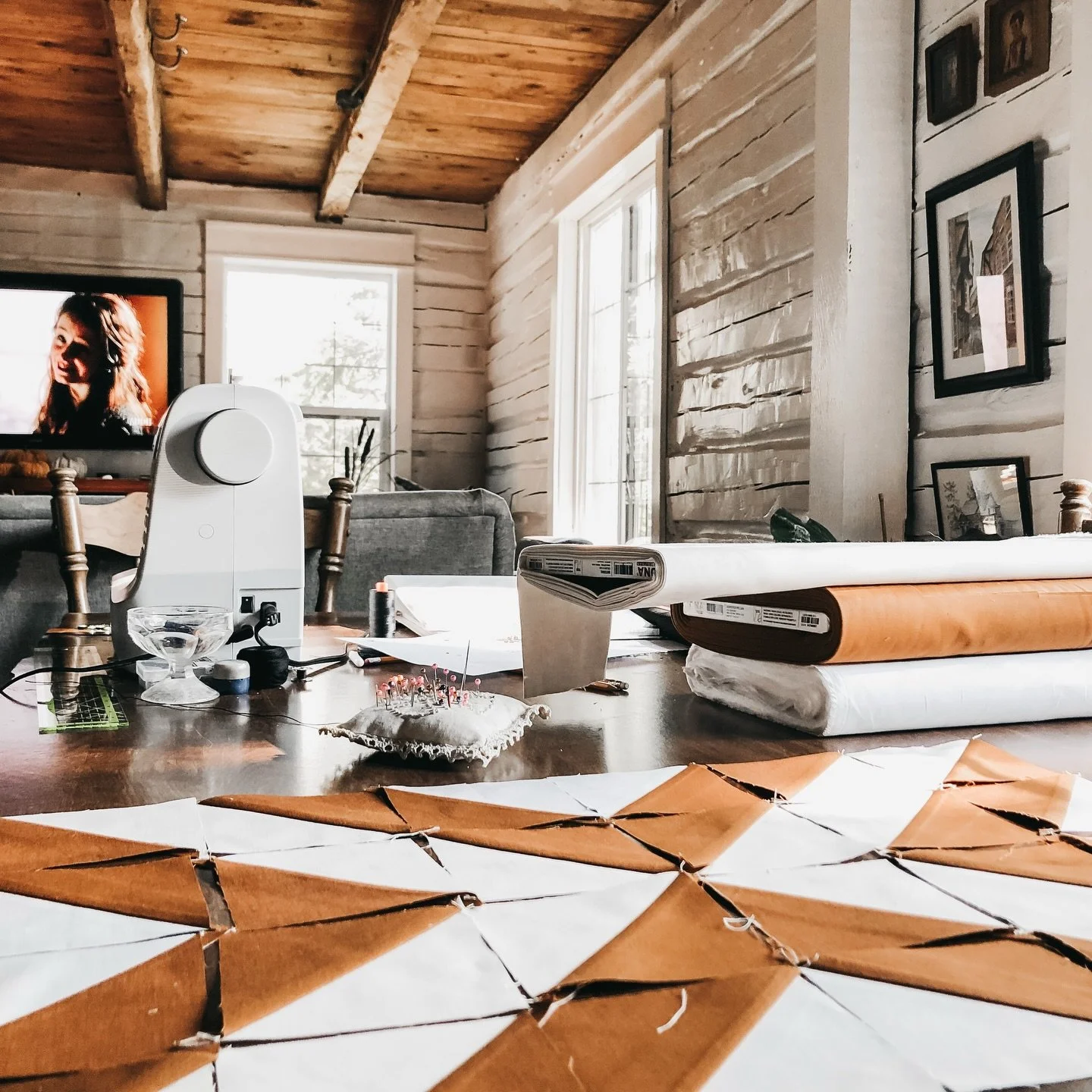 A little stitching, a little thinking, a lot of quiet making today. This week I&rsquo;ll be filming a new quilting podcast episode&mdash;talking shop, sharing what I&rsquo;m working through, and bringing you along behind the scenes from the cabin. If