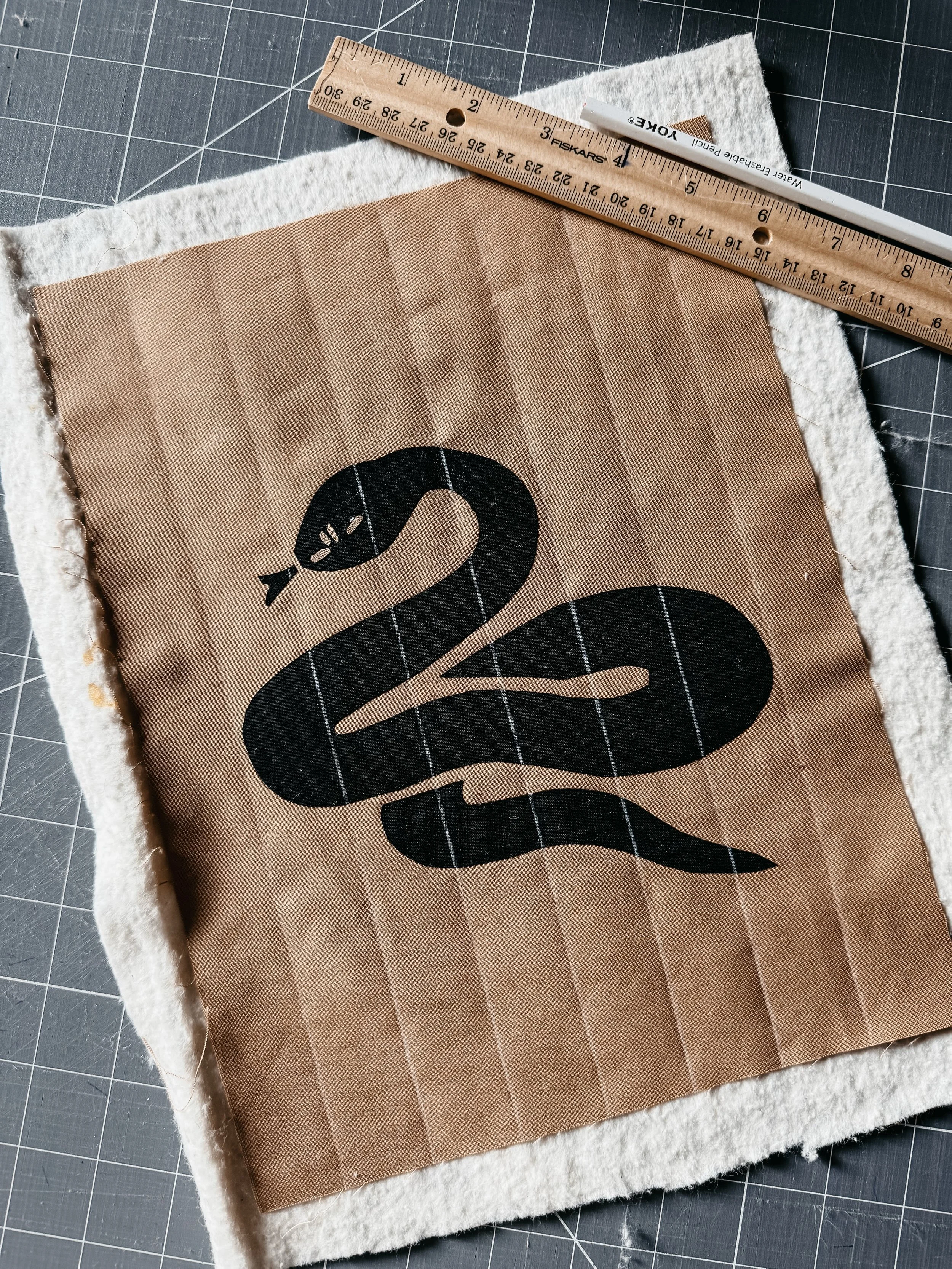 Since watching Alias Grace (which btw has some really beautiful traditional quilts showcased) all I&rsquo;ve wanted to do was put a snake on something! This project was a ton of fun to do and fulfilled a desire. (It has since morphed into a quilted e