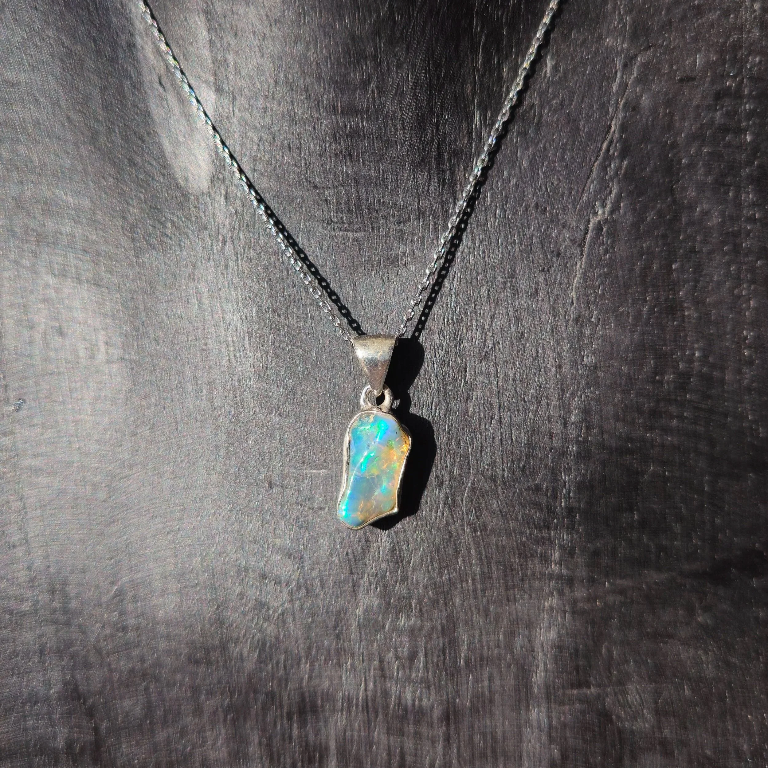Sterling Silver Opal Necklace - Iridescent Dawn