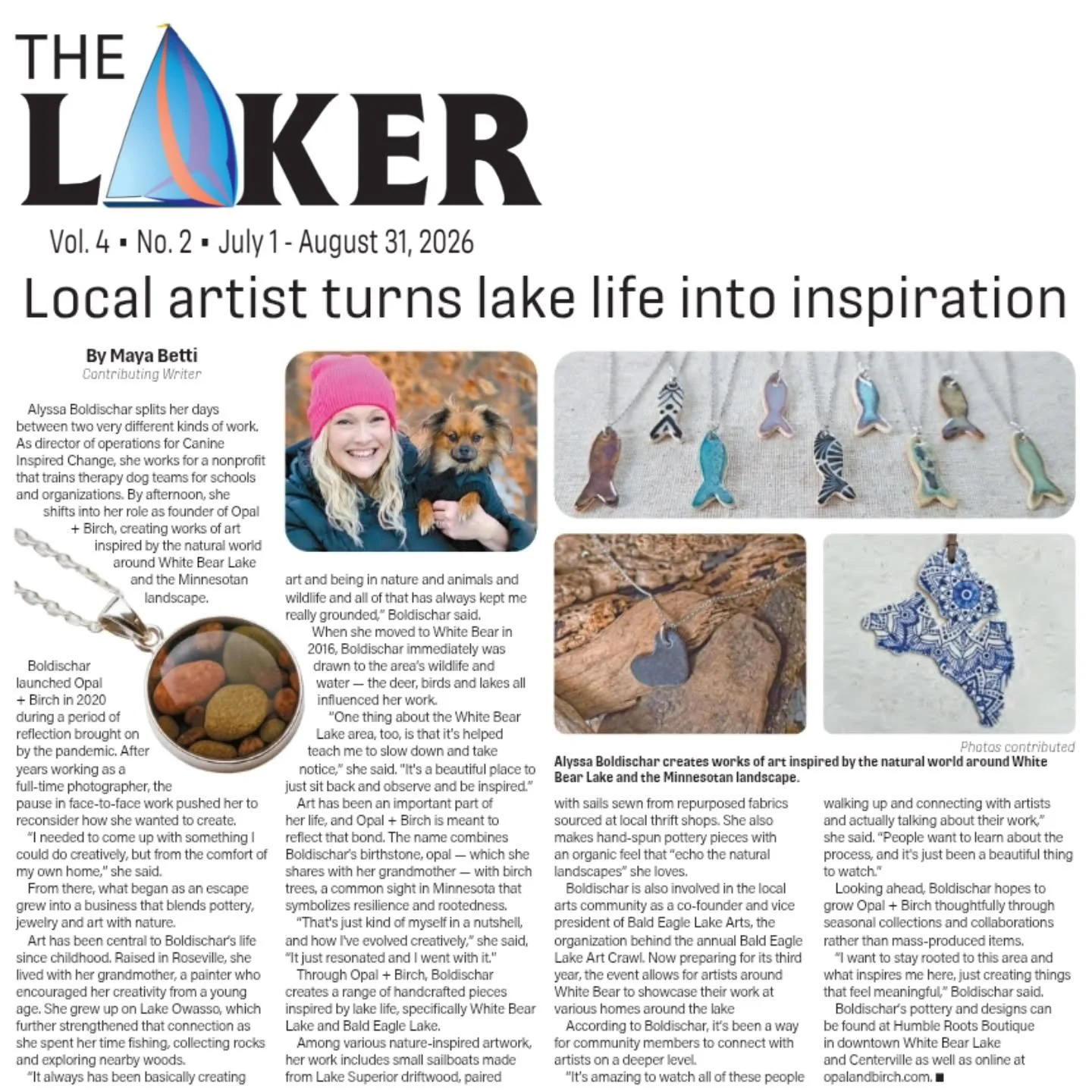 A little something I'm feeling really grateful for... 
Thank you to The Laker for featuring Opal + Birch in the latest issue and for taking the time to share a little of my story. It was such a thoughtful article, and I'm truly honored.

I'm so thank
