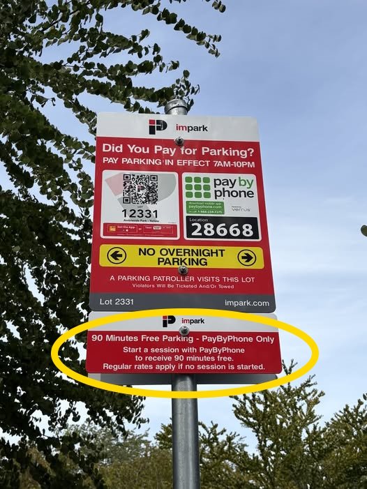 90 minutes free only with PayByPhone App!