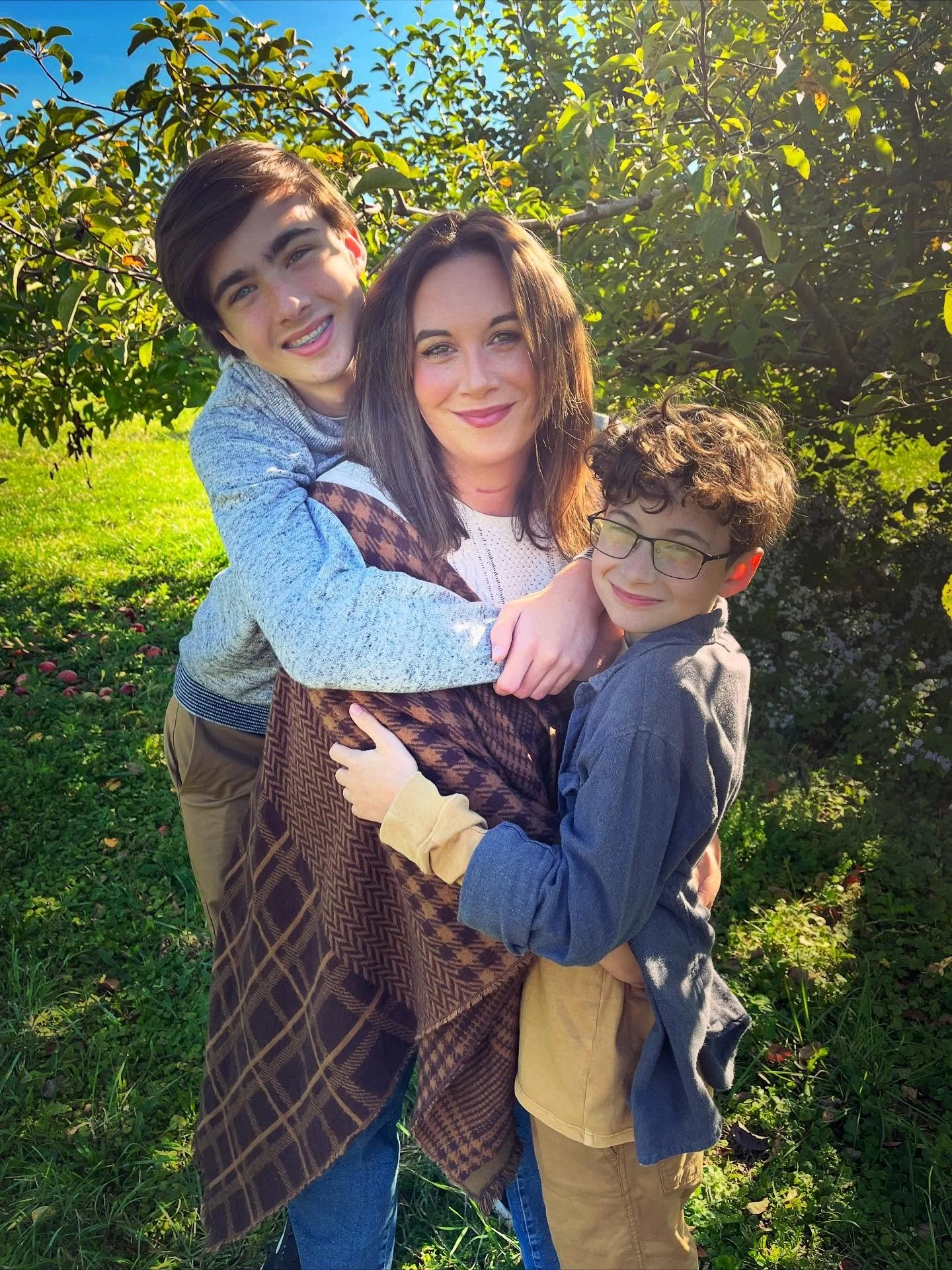 We came to pick apples on this perfect fall Thursday, and the orchard declined. But I had made them wear the cute outfits and everything, so we took potential holiday card photos, bought our fruits and cider and donuts, and came home to Halloween the