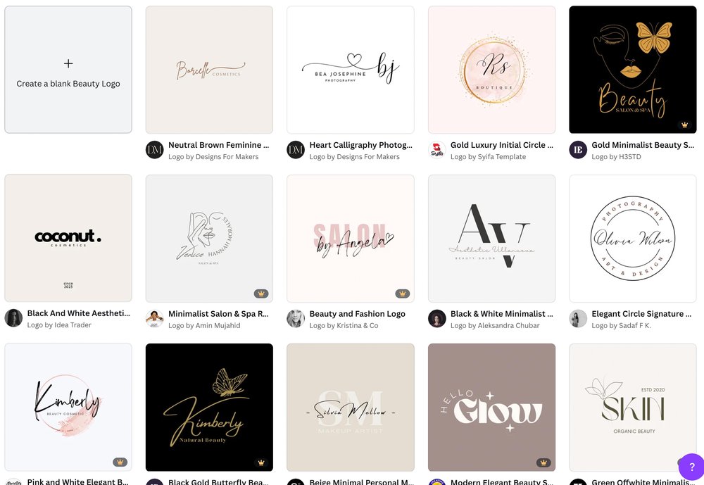 premade logos for sale on Canva with hard-to-read script