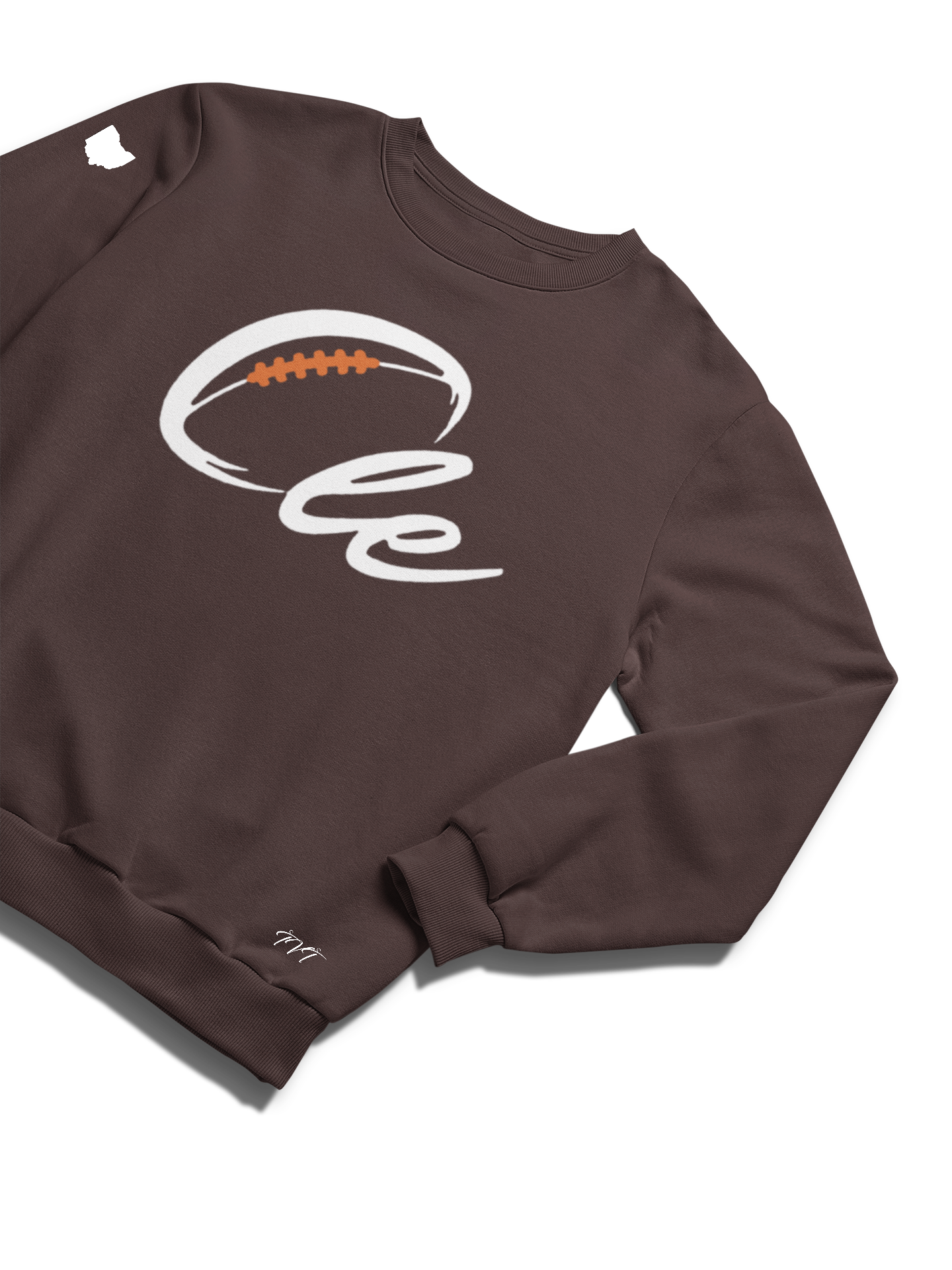 SWEATSHIRT MOCKUP OF A CLE BROWN (WHITE) WITH A FOLDED SLEEVE ON A SOLID WHITE SURFACE BACKDROP.png