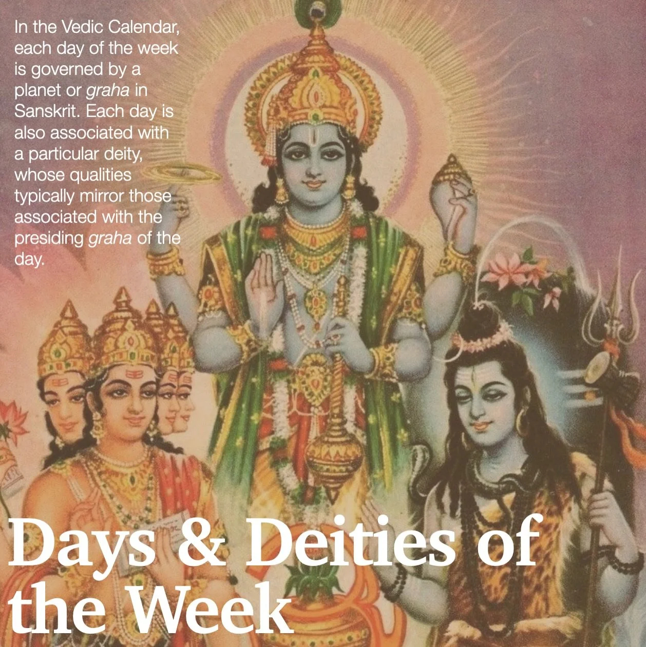 Swipe through to read about the graha or planet and deity associated with each day of the week! 🌞
.
.
.
.
.
(images: via Pinterest)
