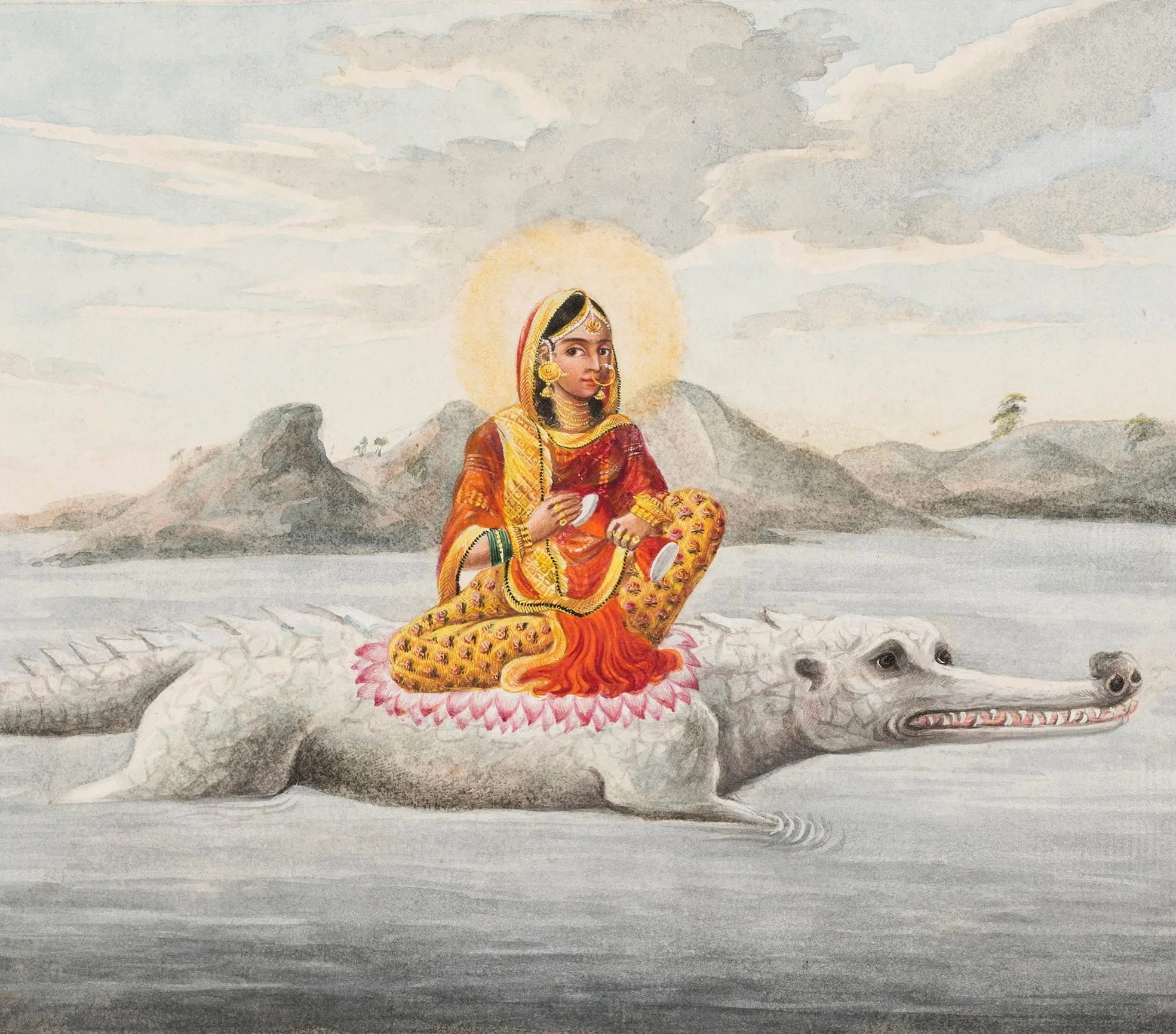 &ldquo;Salutations Devī Bhagavatī Gaṅgā, the Goddess of the deities, who liberates the three worlds with her liquid waves, the one who resides on the head of Śiva, the pure one, may my devotion be established at your lotus feet.&rdquo; 
देवि सुरेश्वर