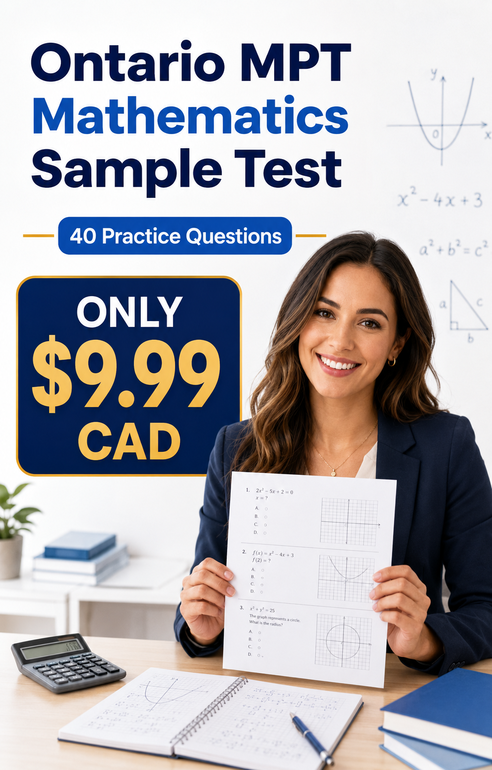 Ontario MPT Mathematics Sample Test - 40 Practice Questions for Only $9.99