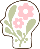 Illustration of pink flowers and green leaves inside a human head outline.