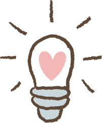 A cartoon illustration of a lightbulb with a pink heart inside, radiating light.