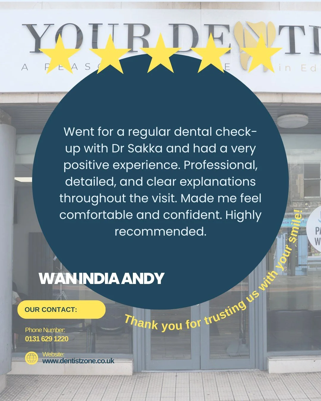 We&rsquo;re always grateful when patients take the time to share their experience.

&ldquo;Went for a regular dental check-up with Dr Sakka and had a very positive experience. Professional, detailed, and clear explanations throughout the visit. Made 