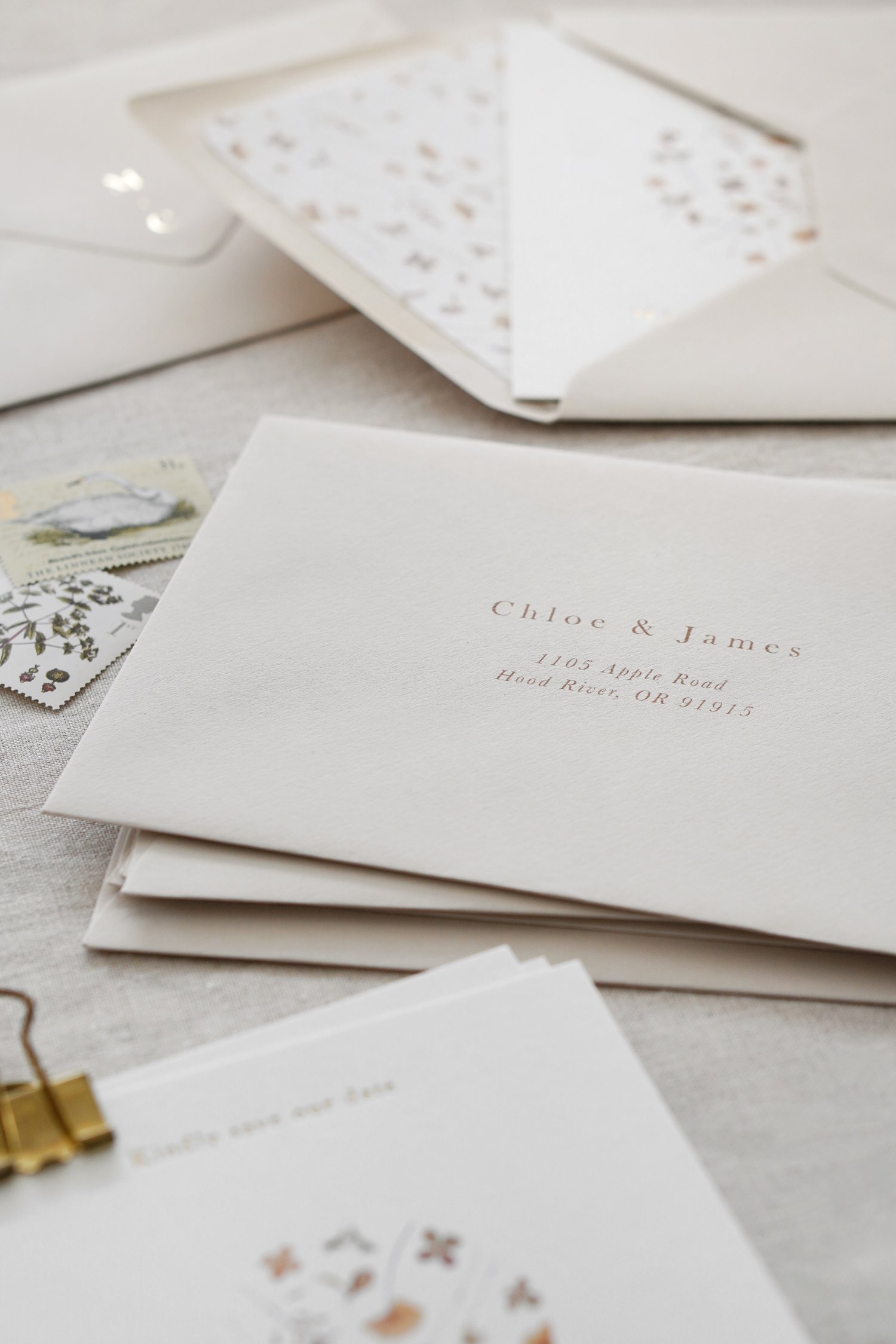 Guest addresses printed on envelopes