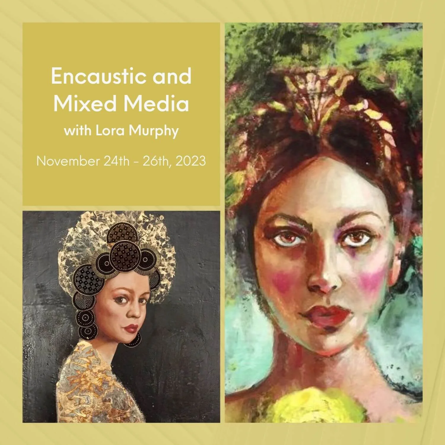 Encaustic portraits of women.