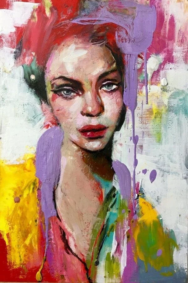 Encaustic painting of a woman by Lora Murphy
