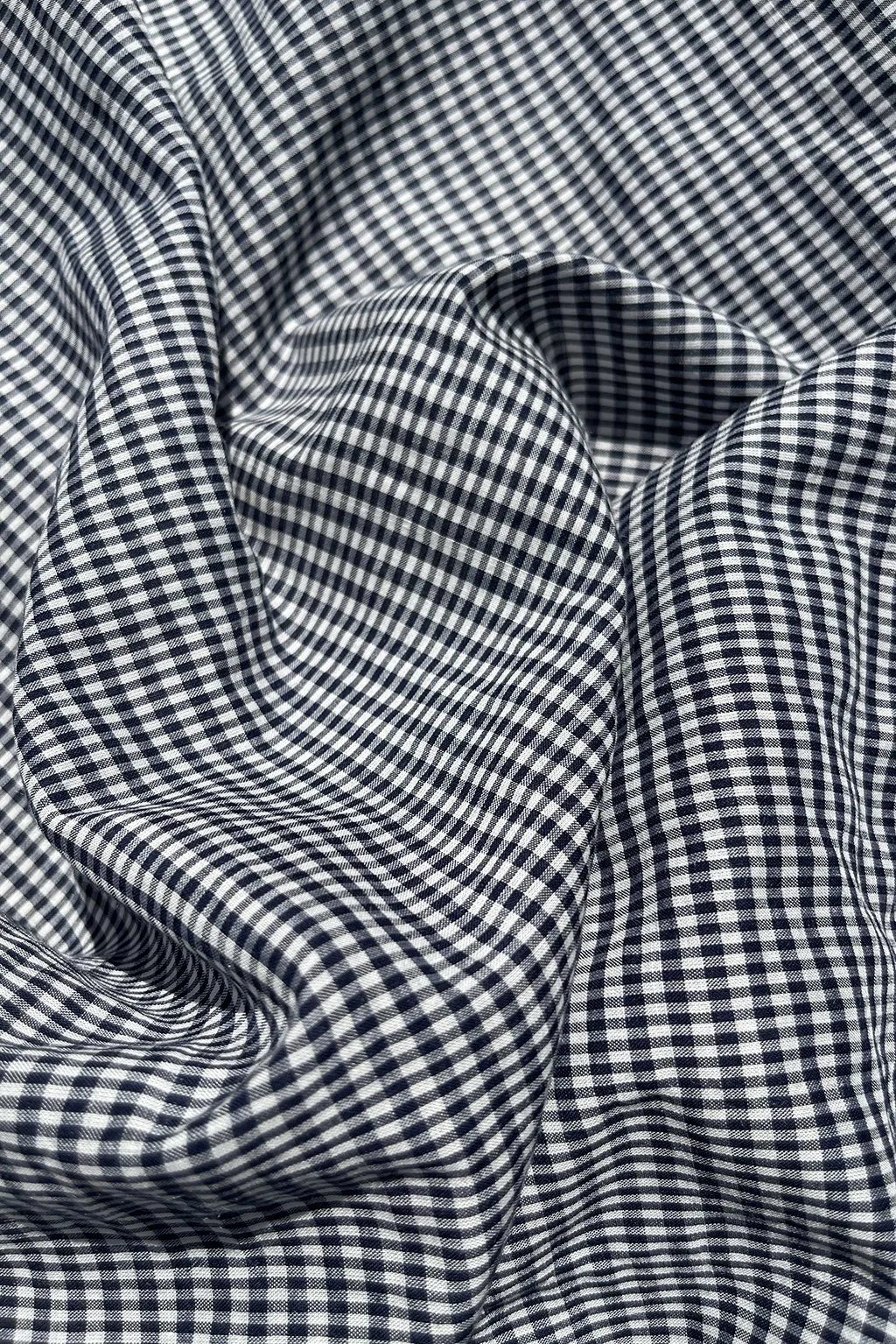 Mini gingham cotton:rayon voile in navy and white.jpg