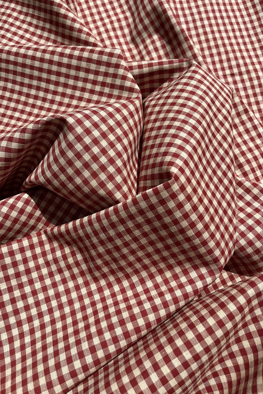 Italian cotton gingham in sand beige and red aa.jpg