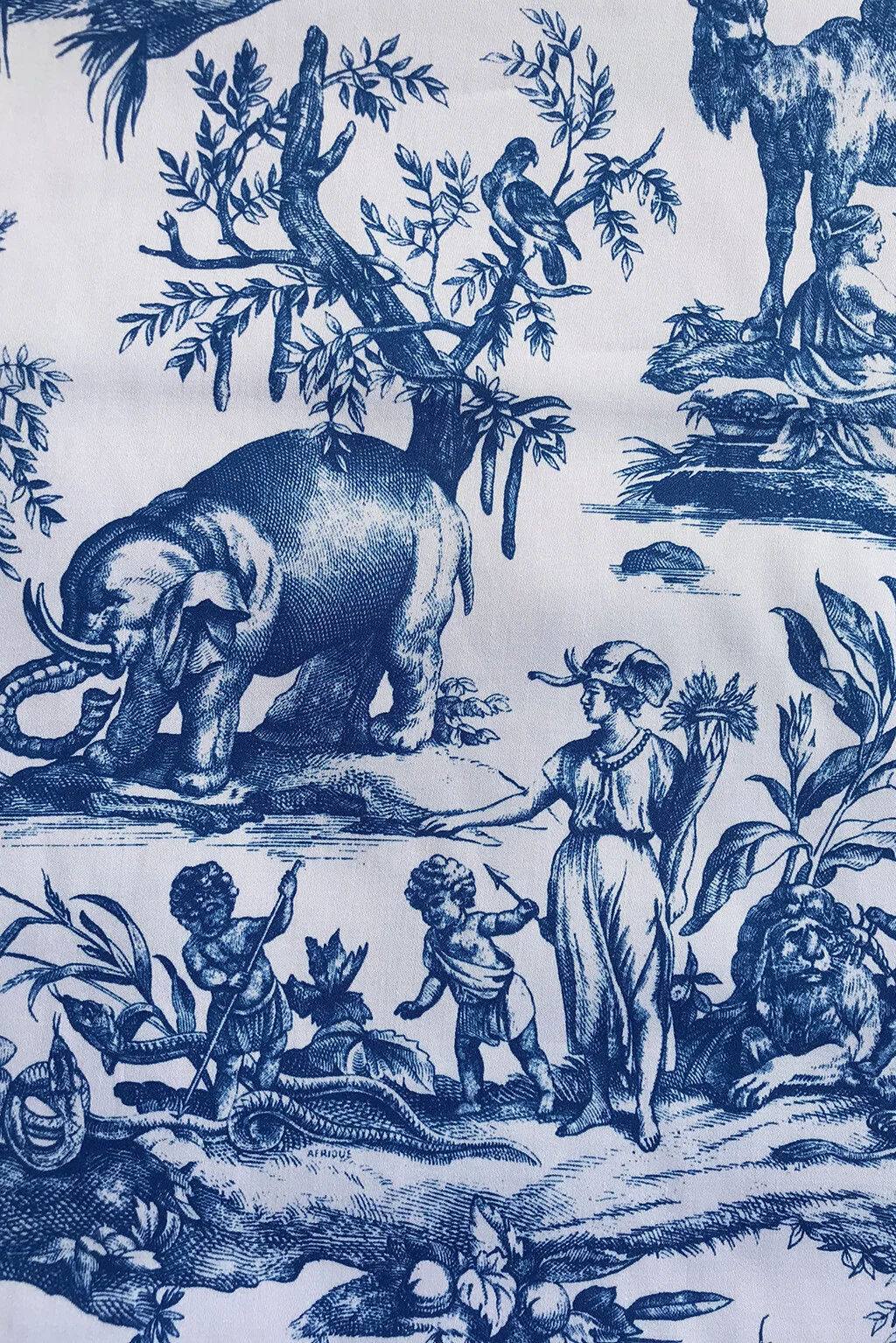 Cotton Toile de Jouy in blue - 50cm long x 70cm wide remnant