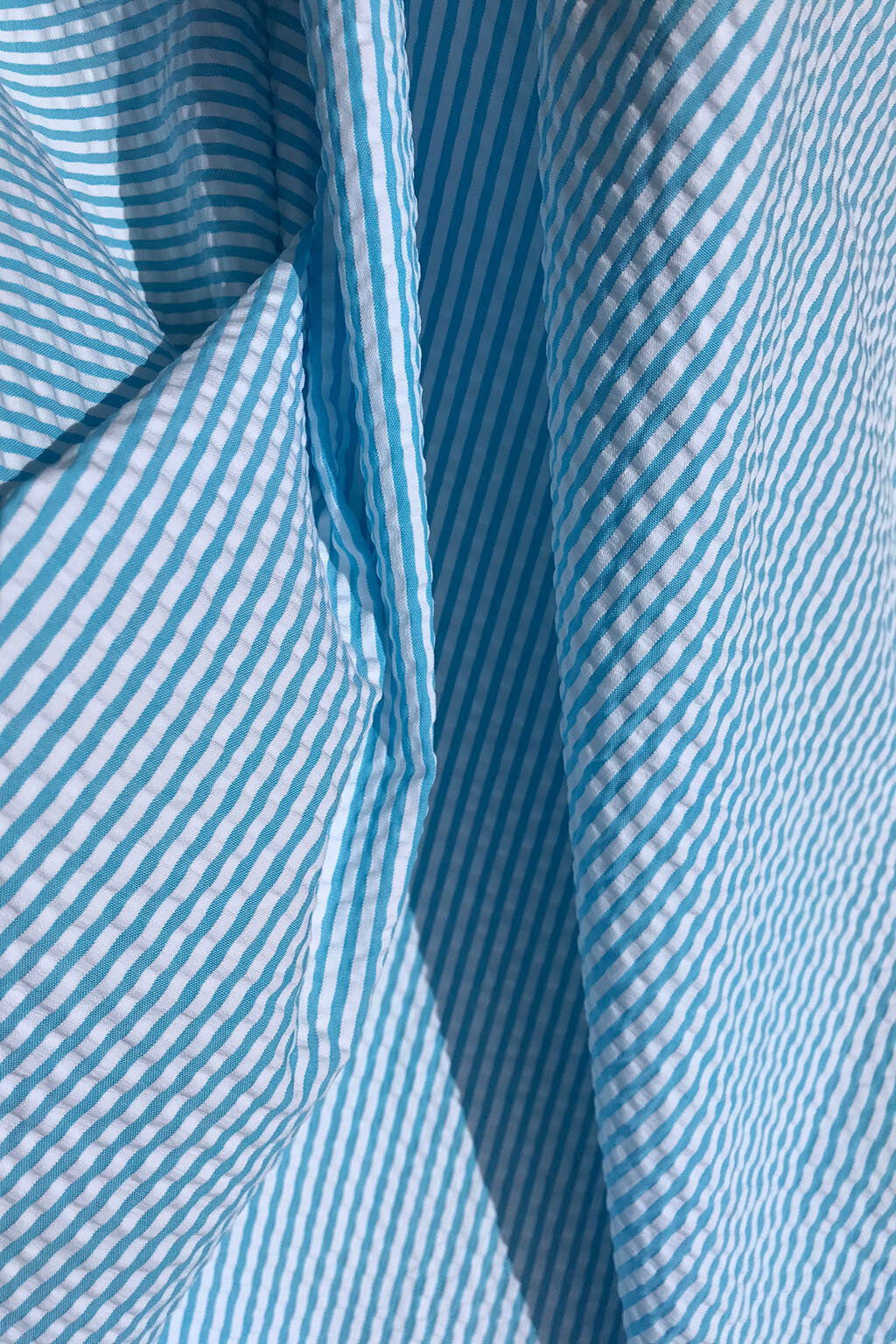 Seersucker cotton in turquoise and white — Fabrics at Play