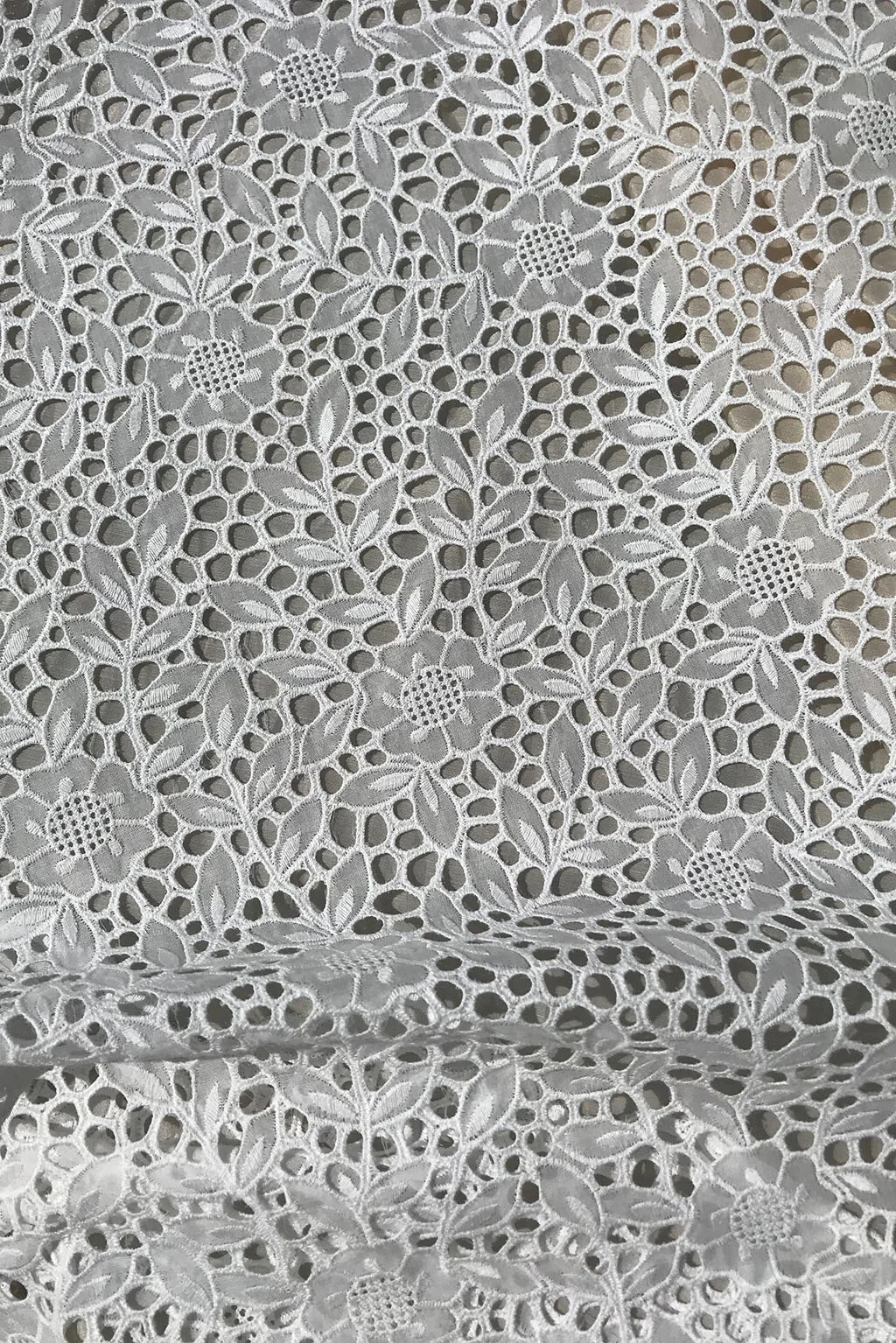 Broderie Anglais with wild rose motif - 25cm wide x 55cm long remnant