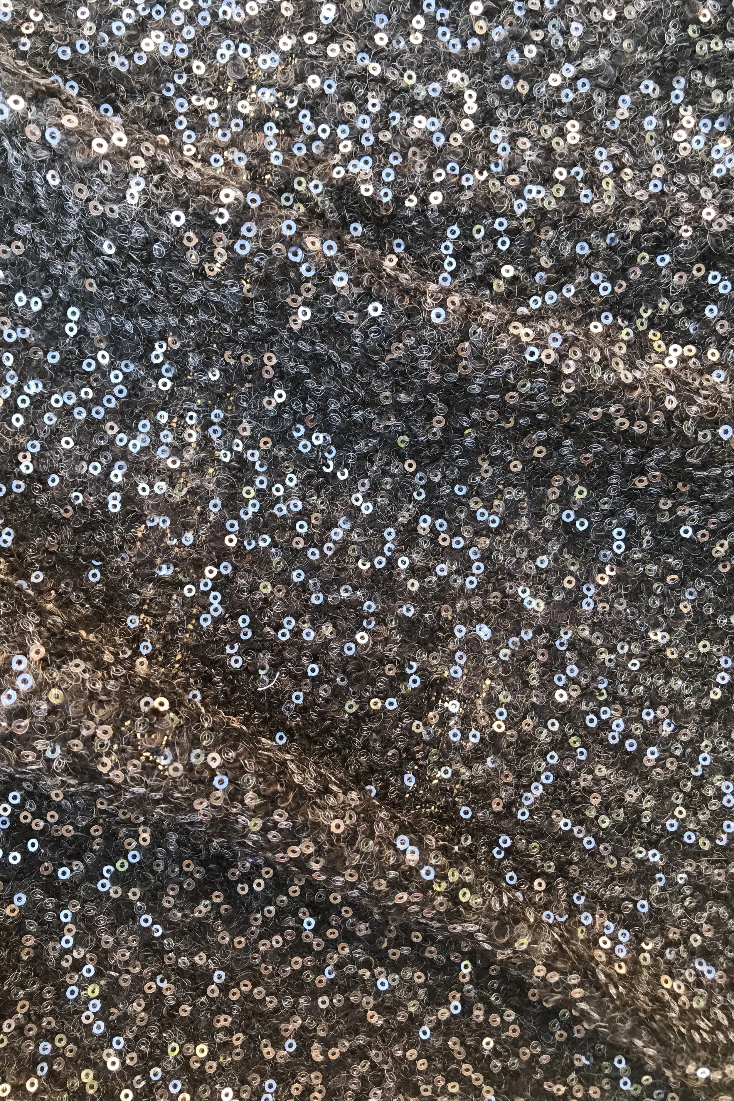 Poly wool boucle in grey with tiny sequins - 250cm remnant