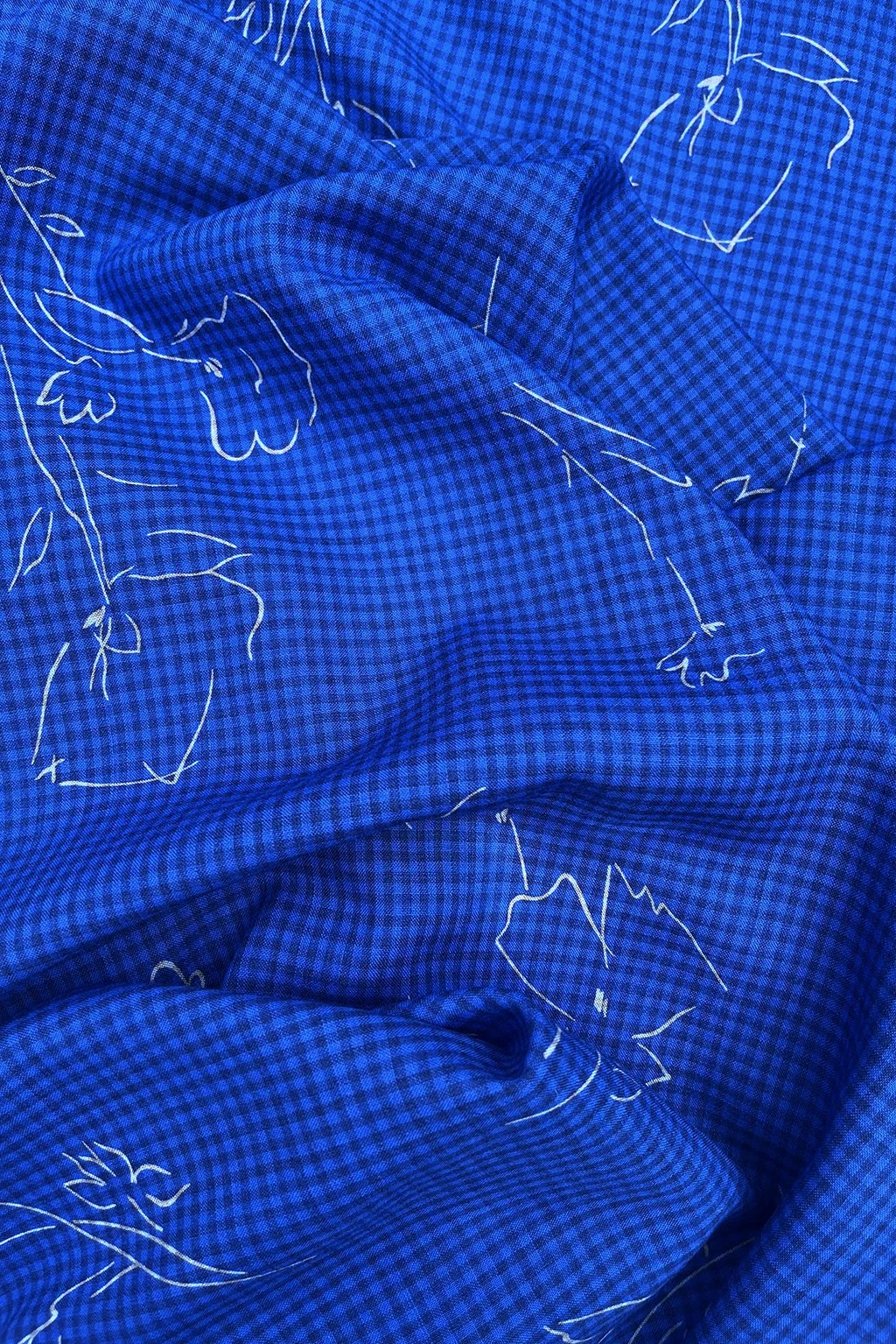 wool gingham in cobalt blue with overprinted flowers.jpg