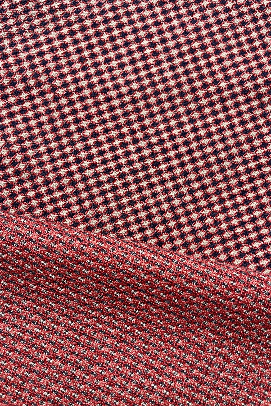 Linen blend jacquard in red, beige and navy mini diamond6.jpg