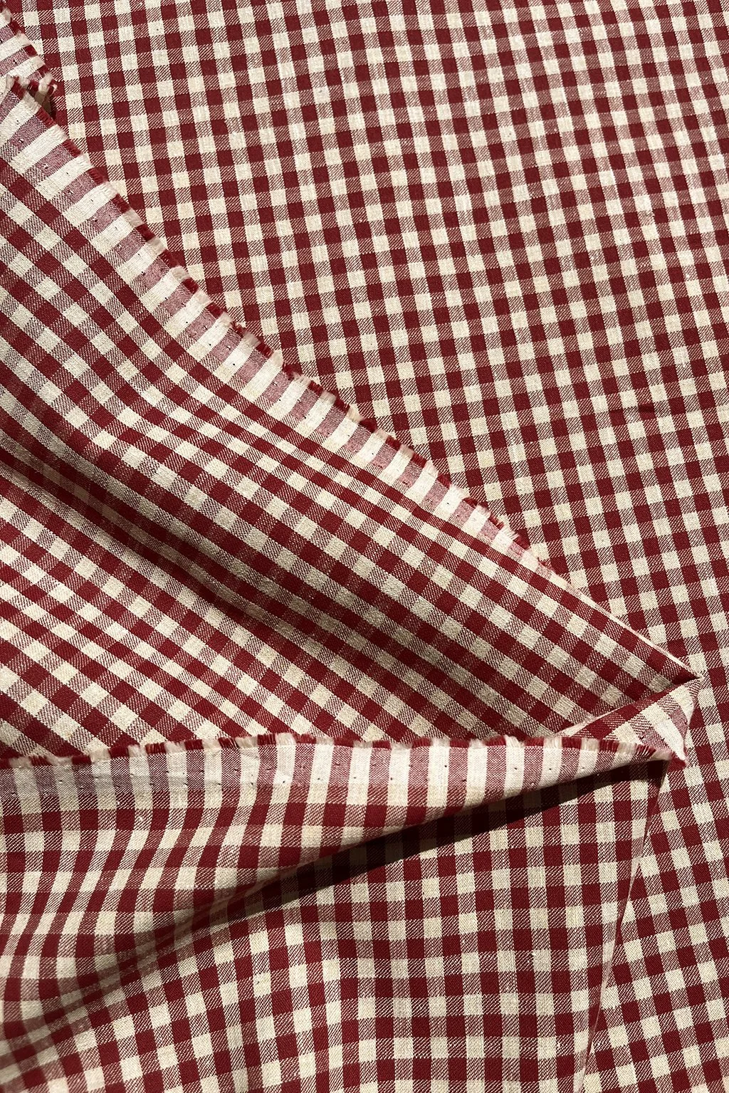 Italian cotton gingham in sand beige and red3.jpg