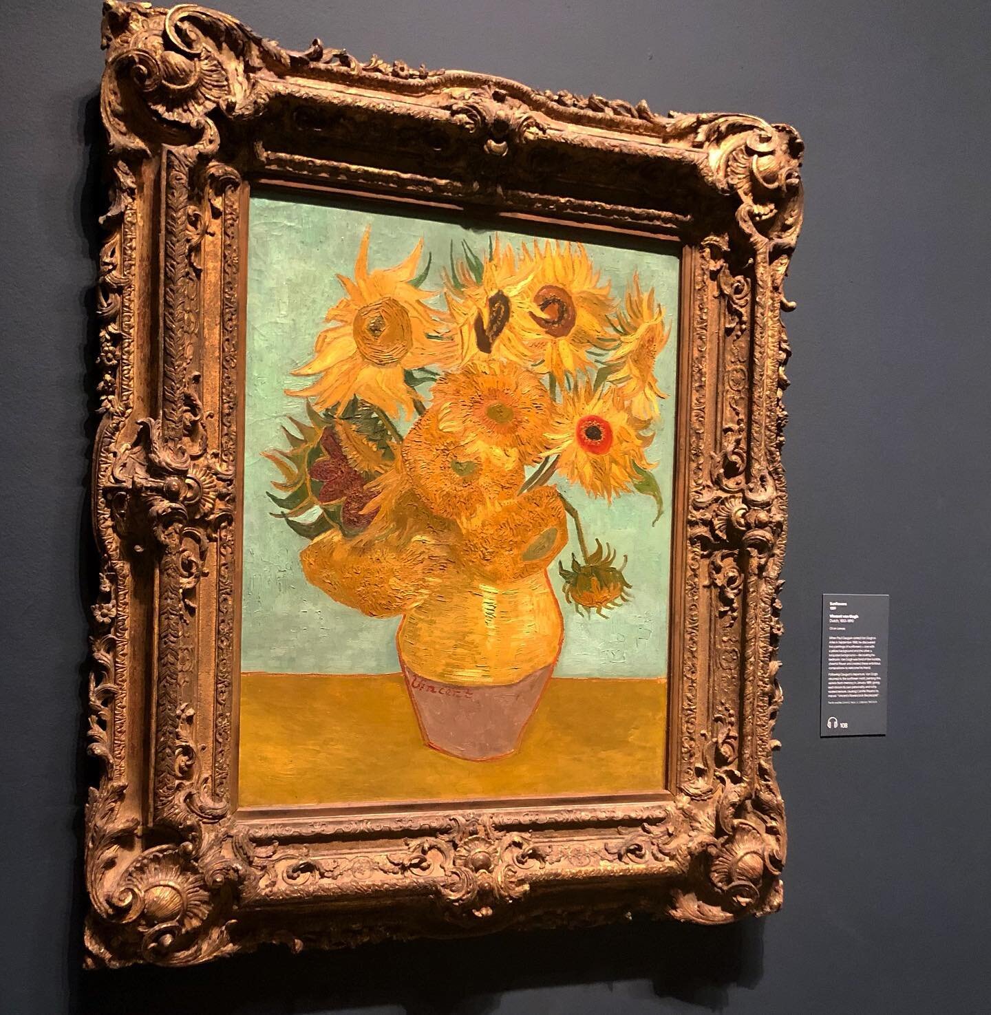 Travelogue: Missing the Van Gogh pieces at the Philadelphia Museum of Art (@philamuseum) would have been sacrilege. It was a great part of the trip to see these beautiful works. 

[Image description: Sunflowers by Vincent Van Gogh, displayed at the P