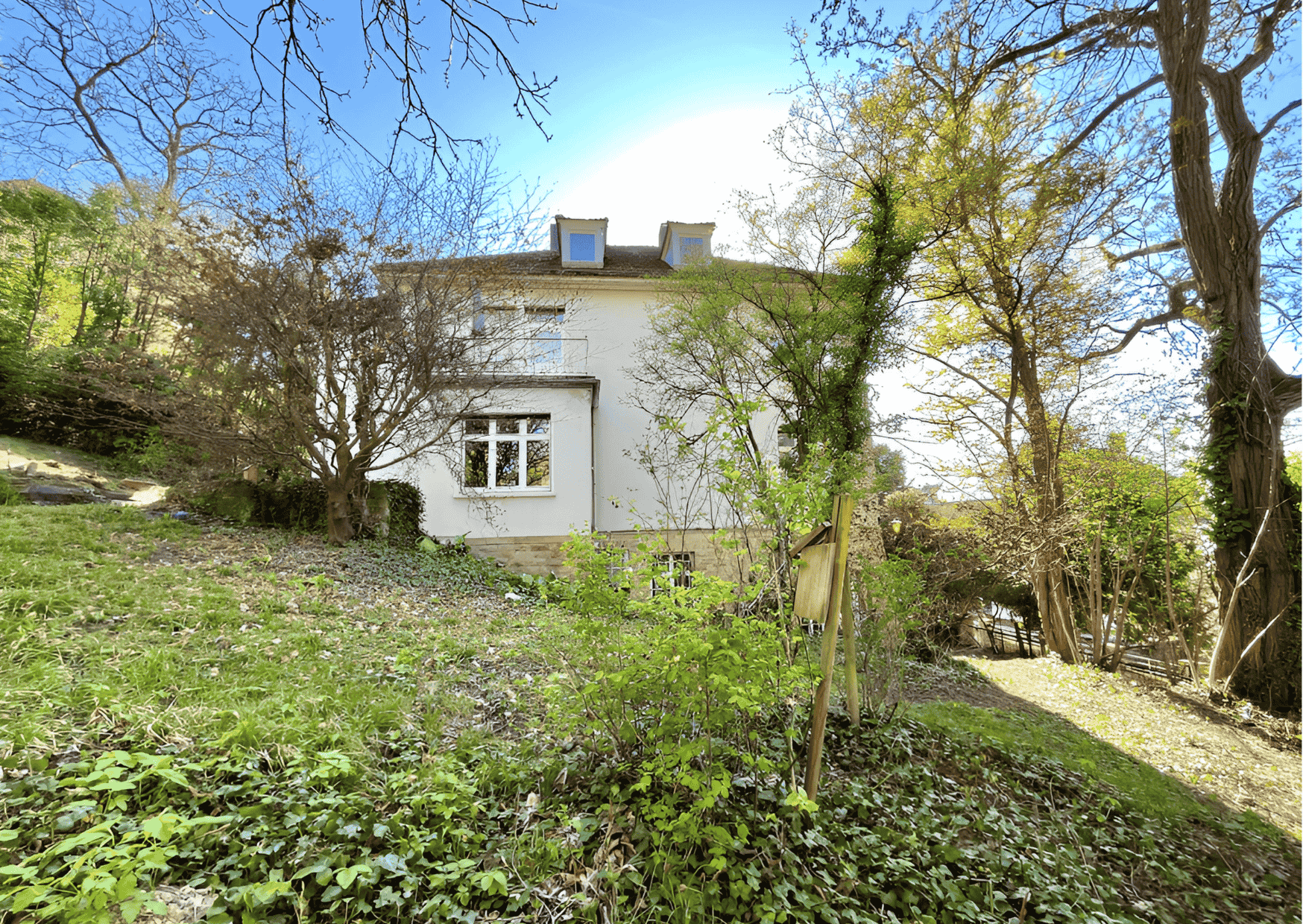 Garten von Villa in Durlach mit blauem Himmel und Sonne-Immobilienmakler in Durlach Landauf & Co.