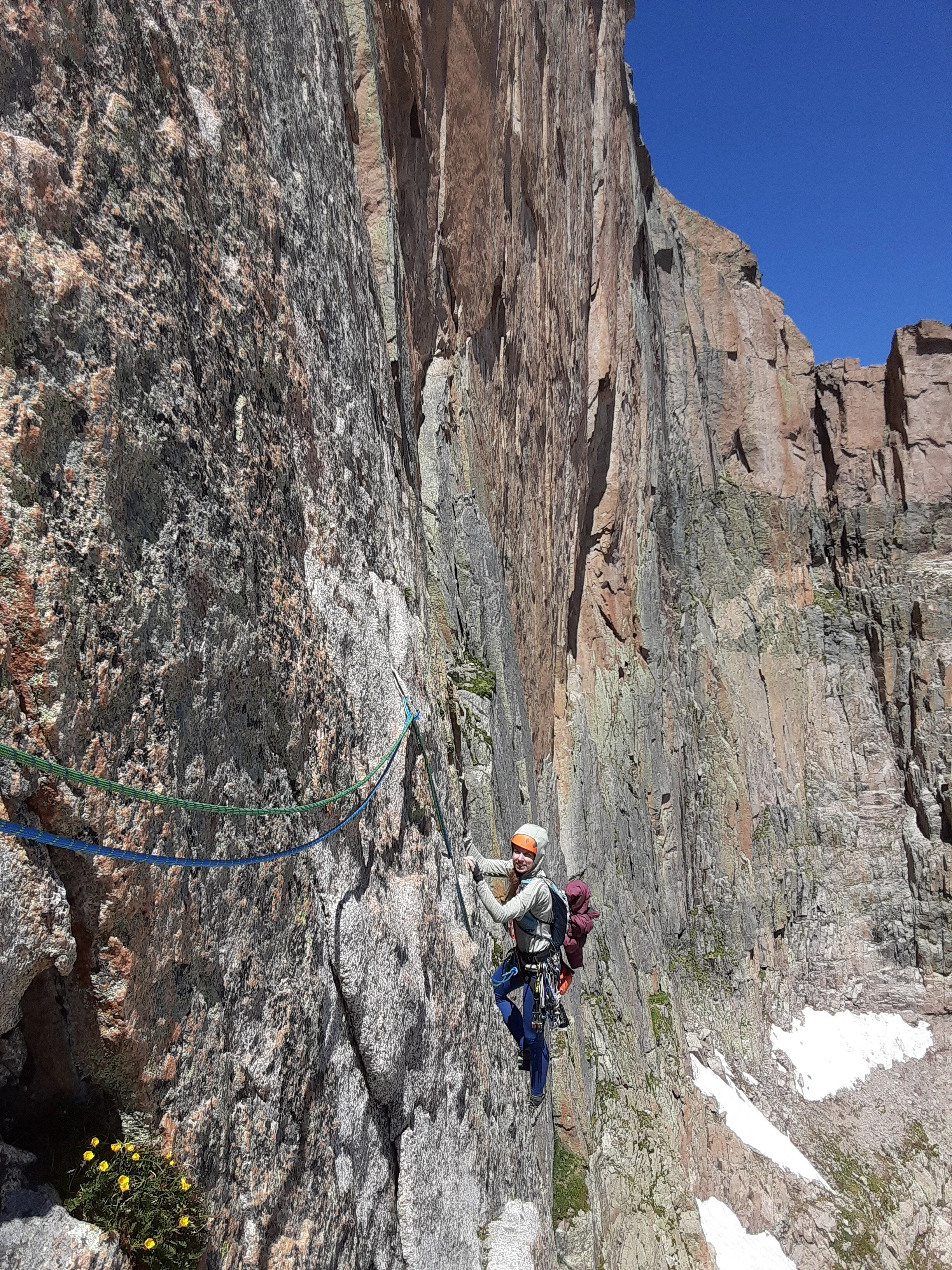 Dani following the traverse pitch 