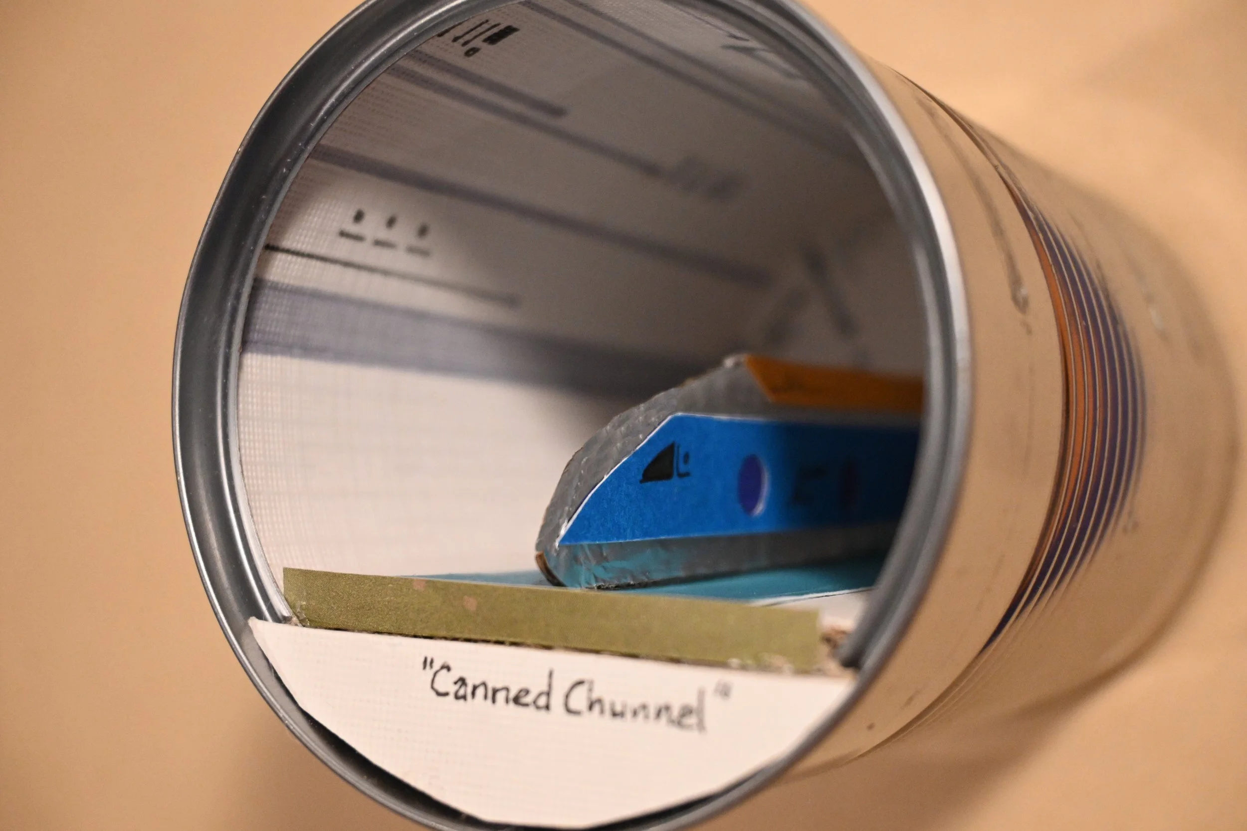 "Canned Chunnel — Study No. 1 " (metal can, paper, foil, ink)