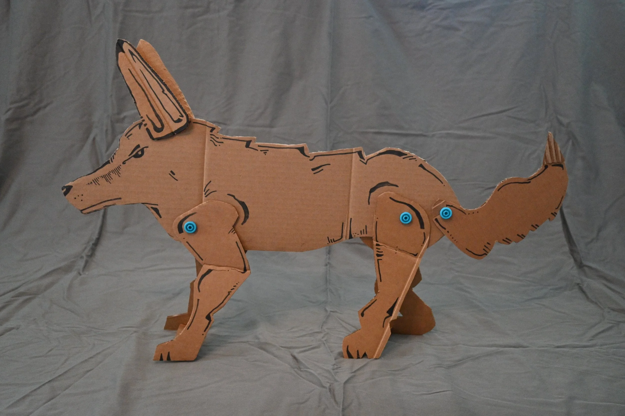 Animal Series Project: Fox (cardboard, "Makedo" fasteners, ink)