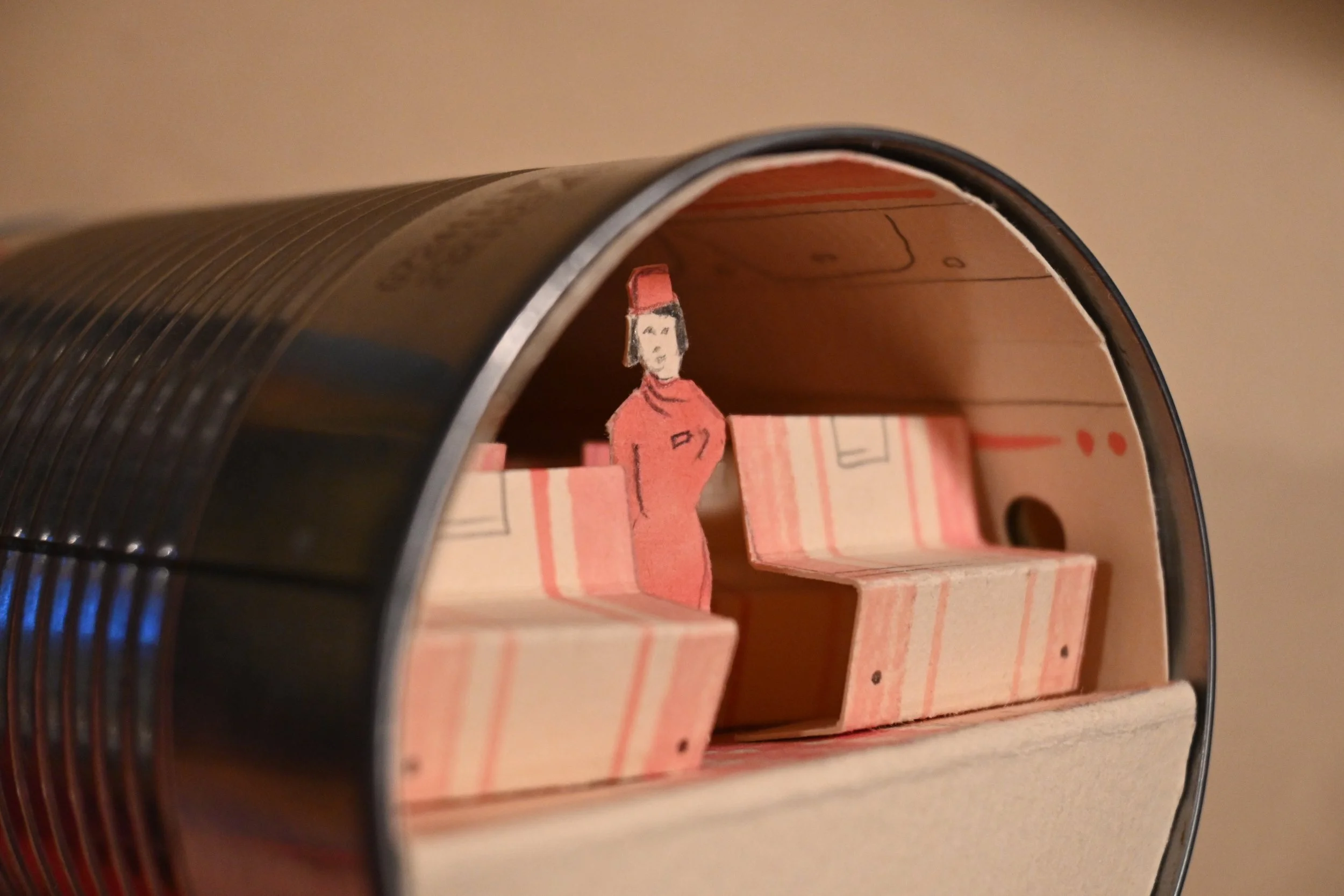 "Canned Airline — Study No.1" (metal can, paper, ink)