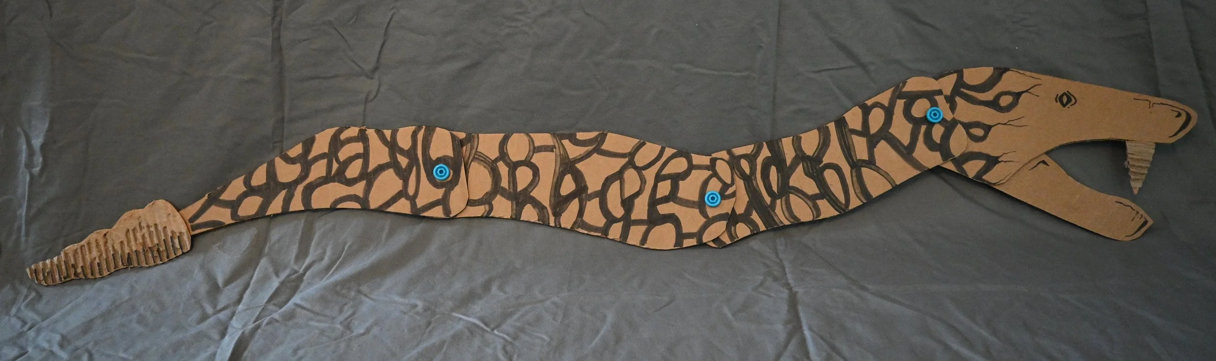 Animal Series Project: Snake (cardboard, "Makedo" fasteners, ink)