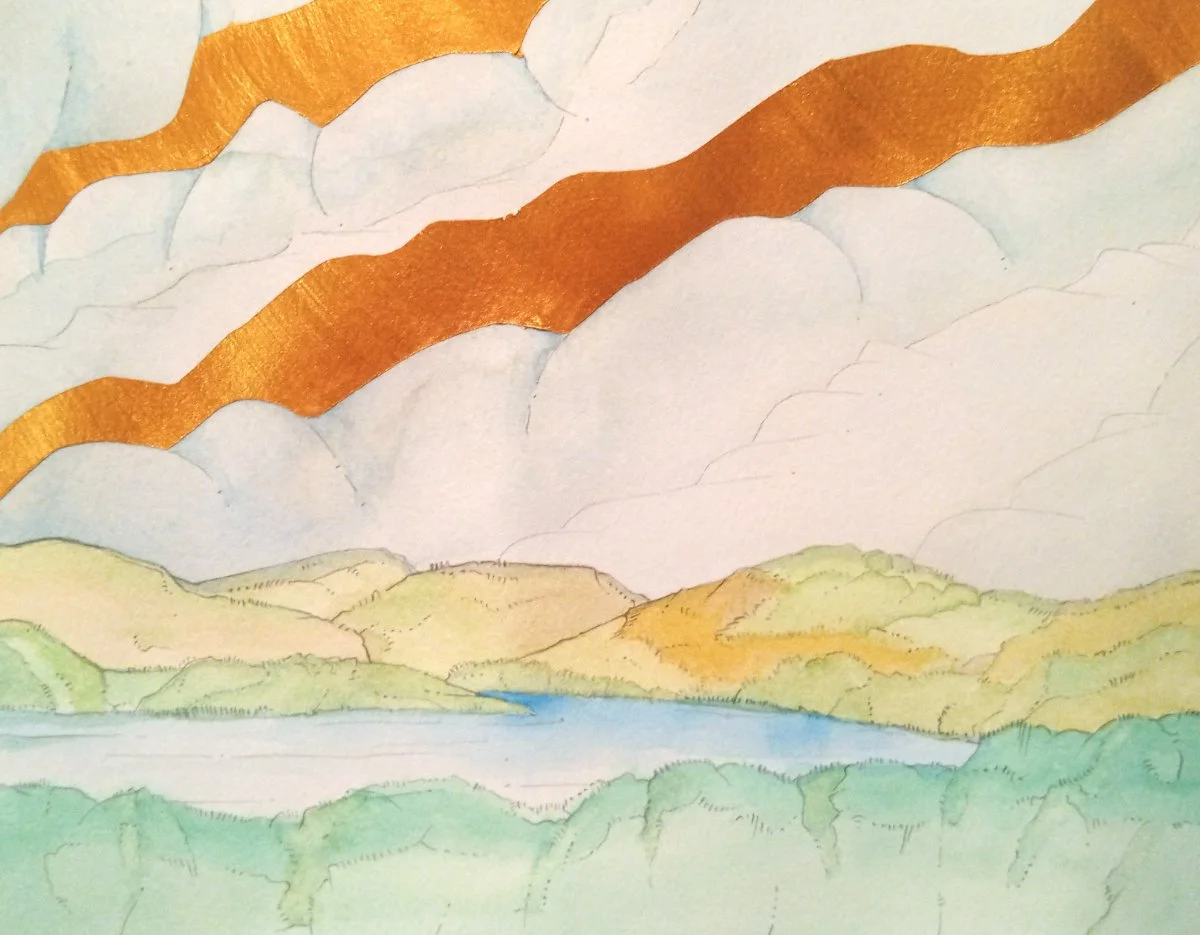 Woods, A Lock, HIlls Beyond... To The Highlands (watercolour on paper)