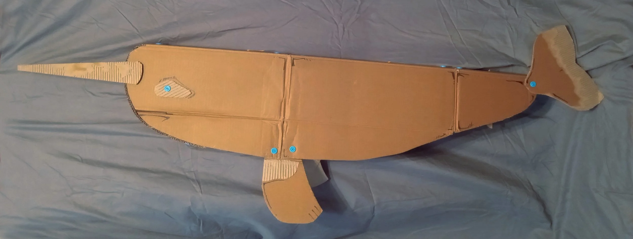 Animal Series Project: Narwhal (cardboard, "Makedo" fasteners, ink)
