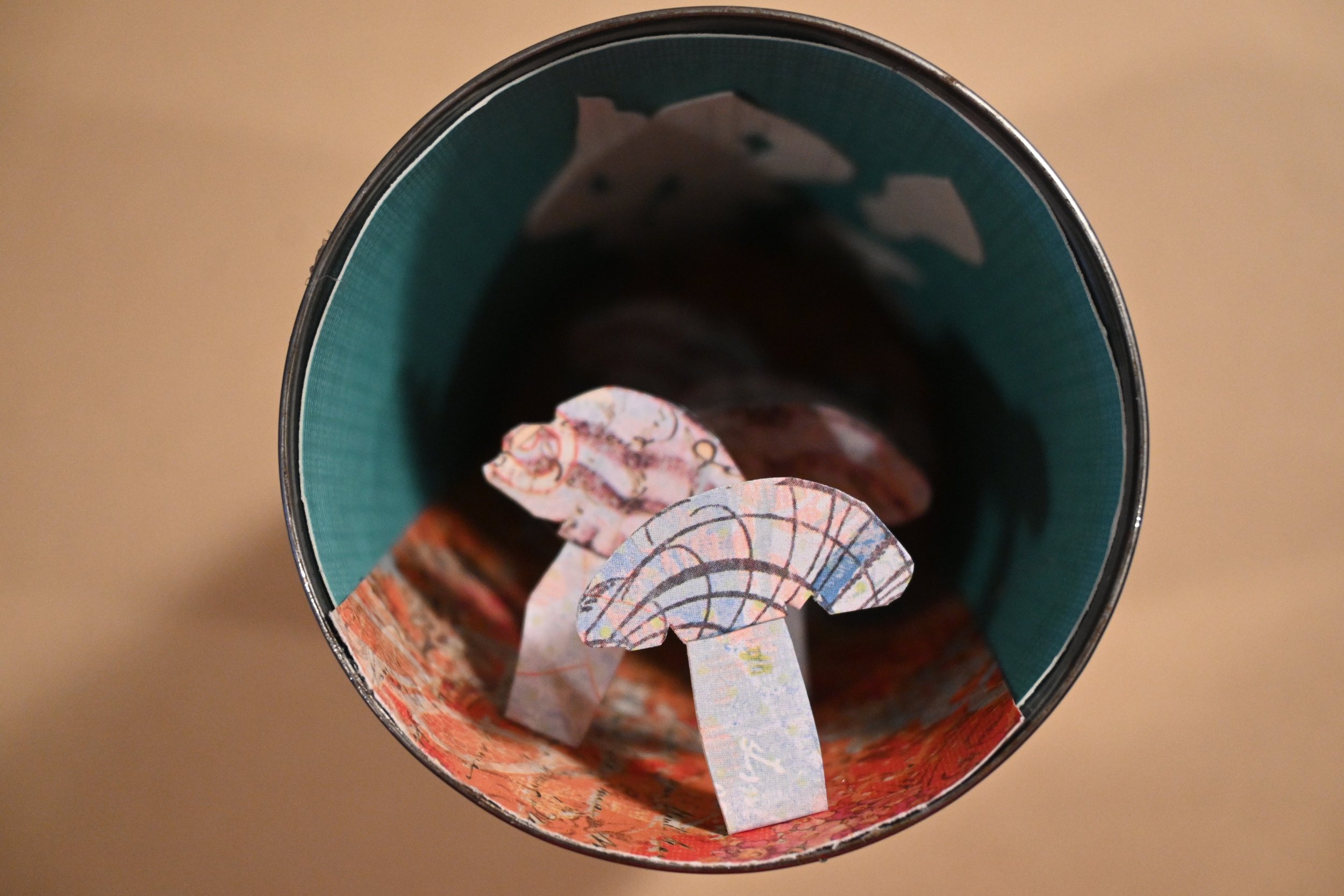 "Canned Campbell's Mushroom Soup" (metal can, paper, wood)