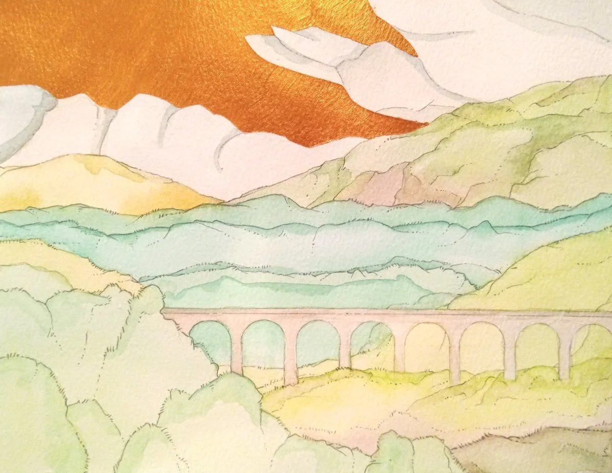 The Glenfinnan Viaduct, Train Yet To Pass (watercolour on paper)