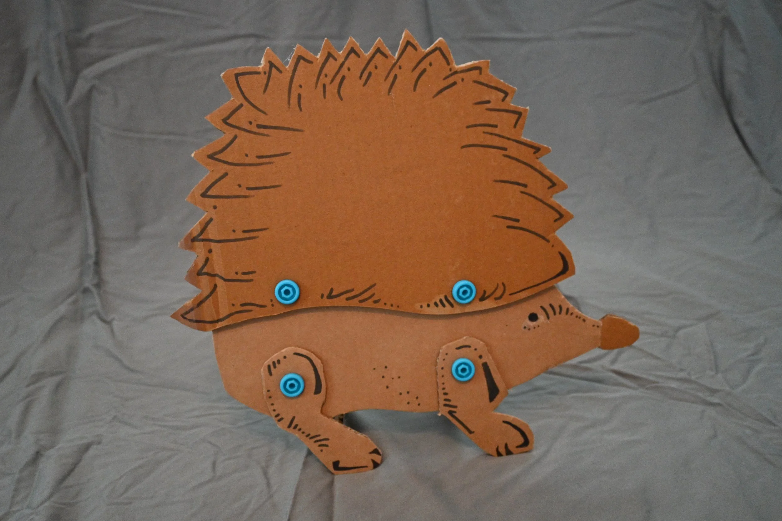Animal Series Project: Hedgehog (cardboard, "Makedo" fasteners, ink)