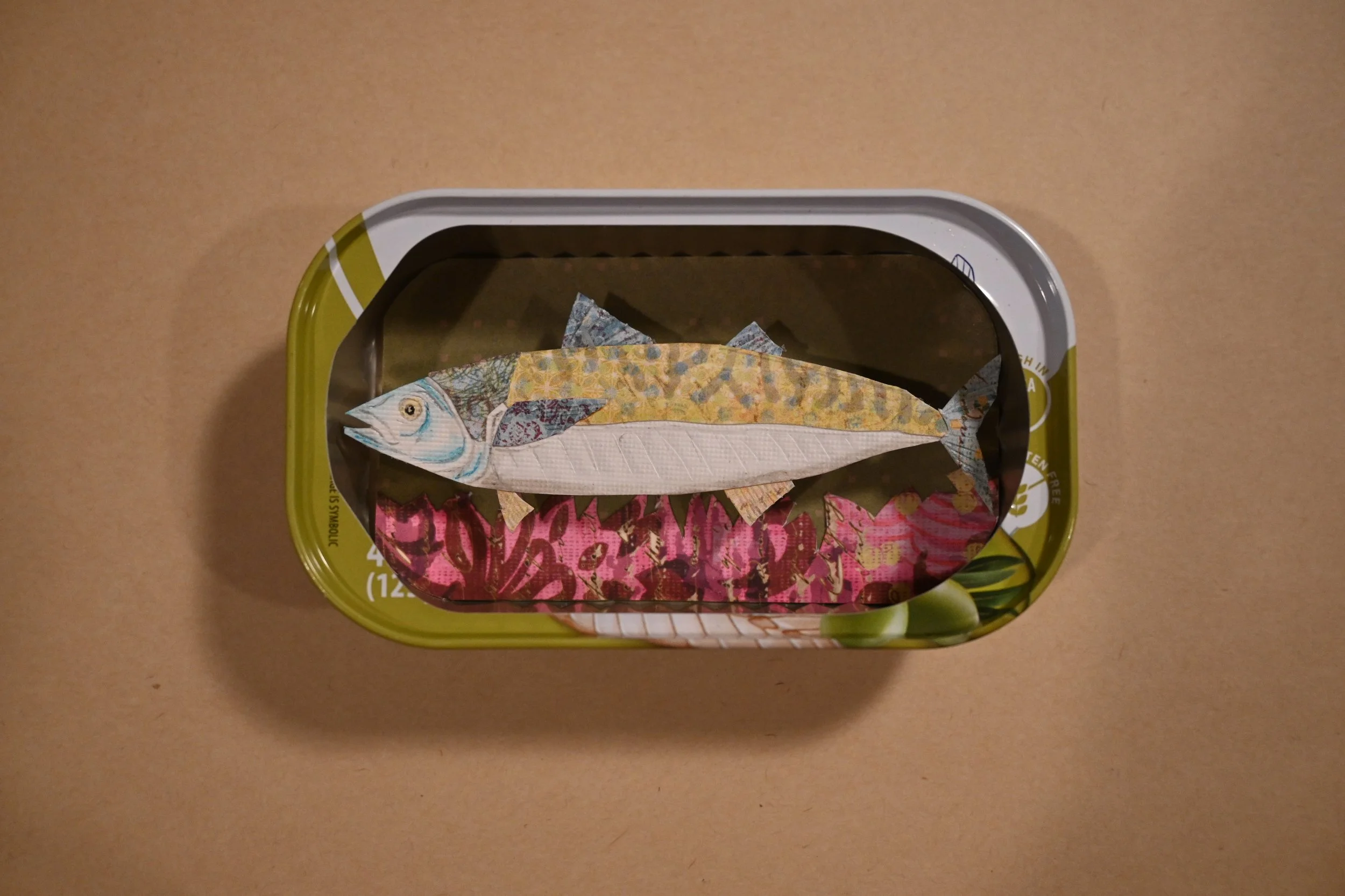 "Canned Mackerel In A Can, Of Course" (metal can, paper, foil, ink)