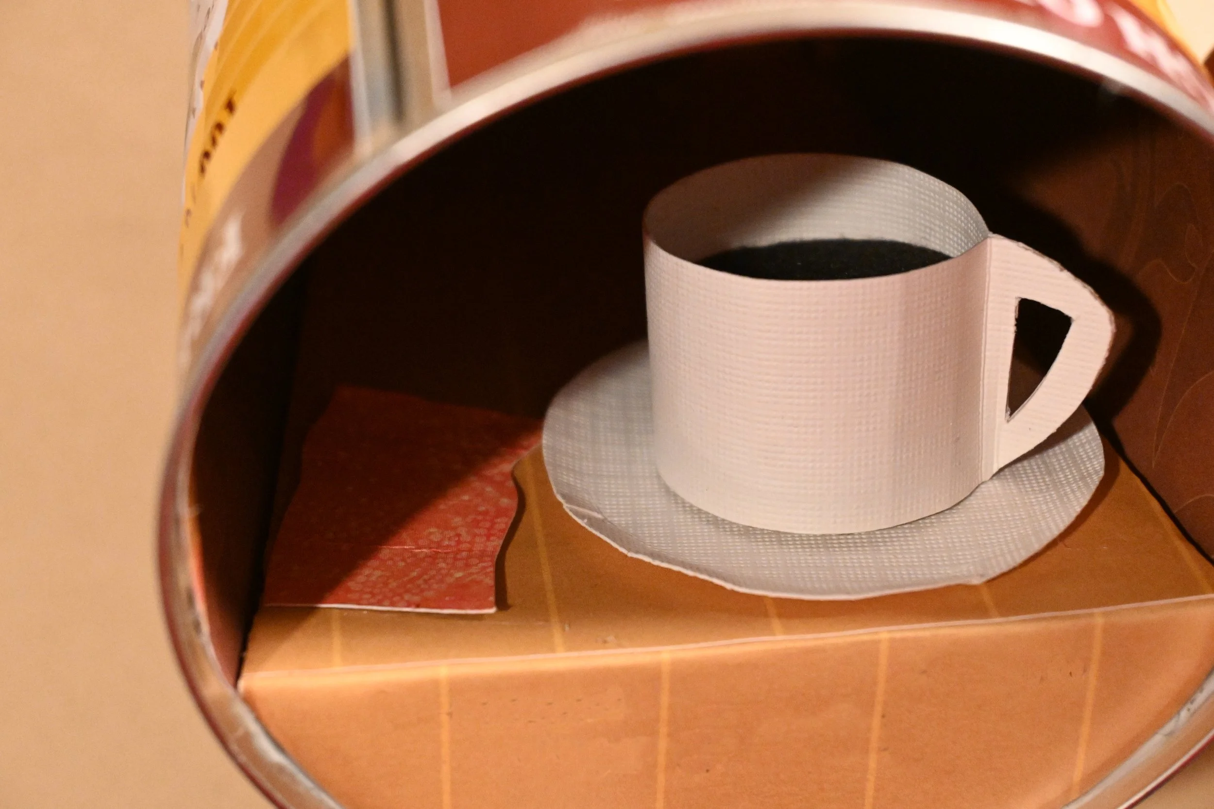 "Canned Café" (metal can, paper, wood)