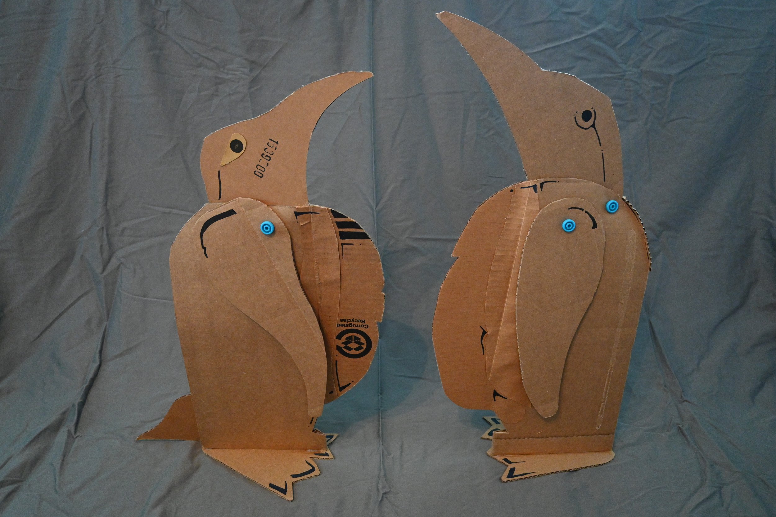 Animal Series Project: Penguins (cardboard, "Makedo" fasteners, ink)