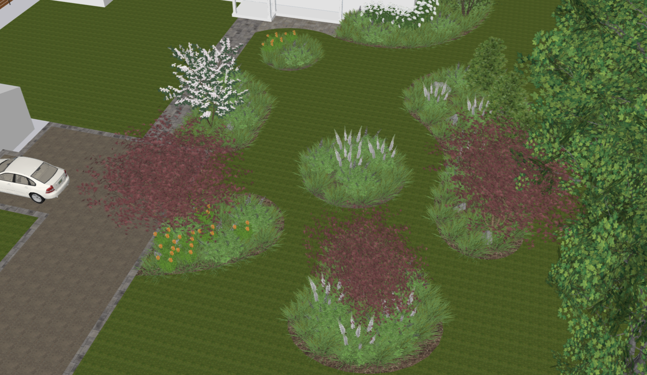 Overhead perspective showing the final garden layout, View 4